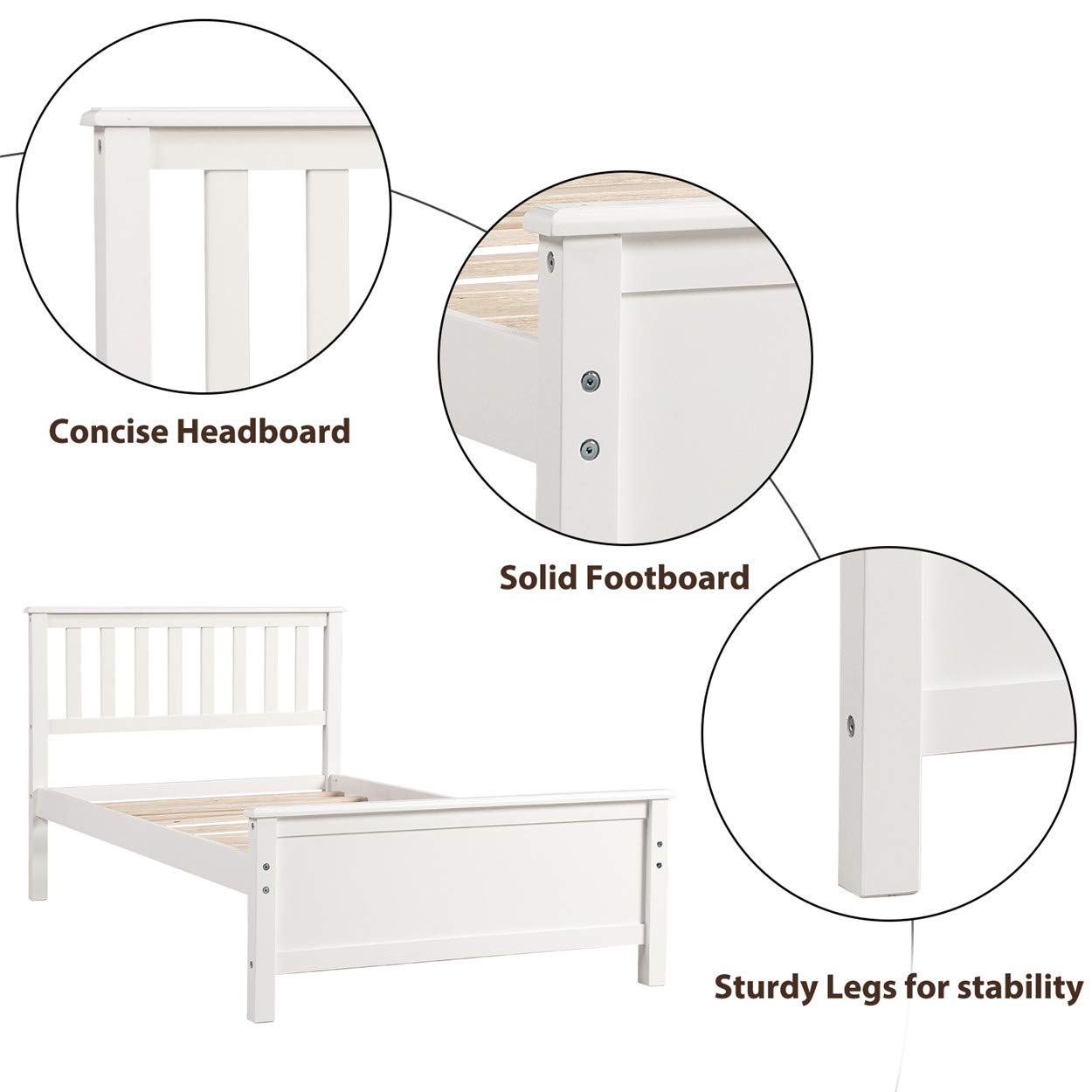 Twin Size Wood Platform Bed Frame with Headboard & Footboard - Sturdy Wood Slat Support, White - Perfect for Kids' Rooms, Guest Bedrooms & Small Spaces