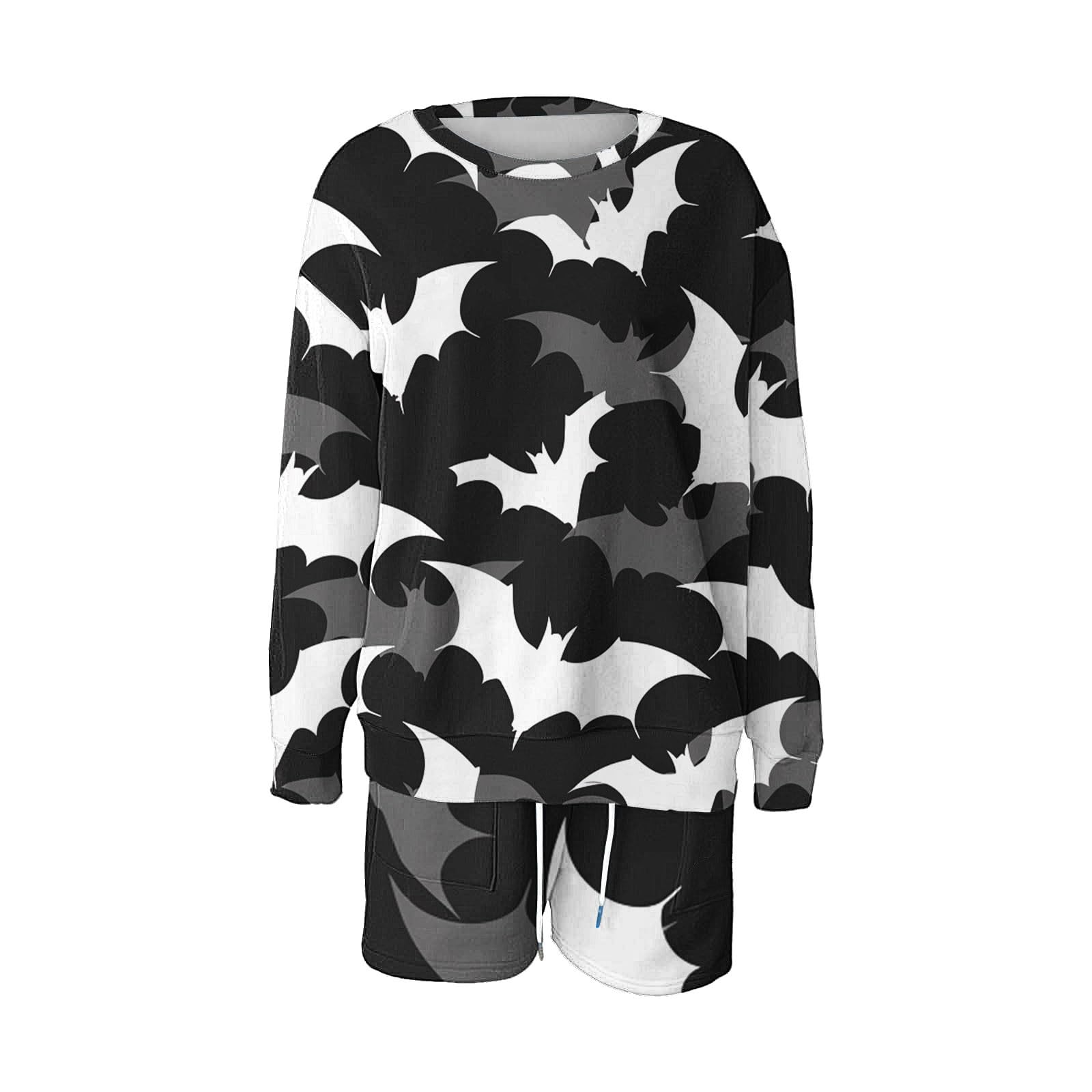Women's 2-Piece Lounge Set - Long Sleeve Printed Sweatshirt & Elastic Waist Shorts | Fall Casual Outfits | Perfect for Home, Parties & Weekend Wear