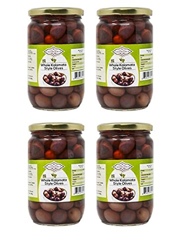 Casablanca Whole Kalamata Style Olives - 25.4oz (380g) Jar, Pack of 4 | Premium Greek Olives for Salads, Charcuterie Boards & Mediterranean Recipes