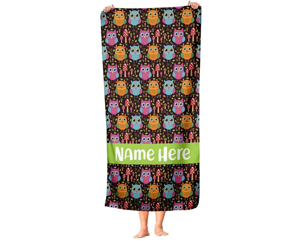 Personalized Extra Large Owl Pattern Towel for Kids & Adults - Custom Travel, Beach, Pool, Bath Towel for Toddler, Baby, Boys & Girls - Perfect for Swimming, Vacation, Spa, and Home Use