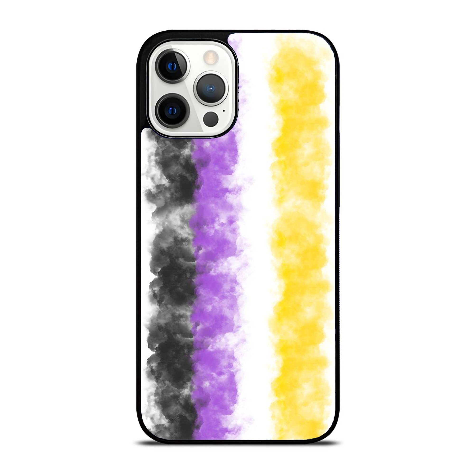 Non-Binary Pride Flag Watercolor iPhone 13 Pro Case - Durable Shockproof Slim TPU Rubber Cover with Anti-Slip Grip - Perfect for LGBTQ+ Pride Events, Daily Protection & Style (Black, iPhone 13 Pro)