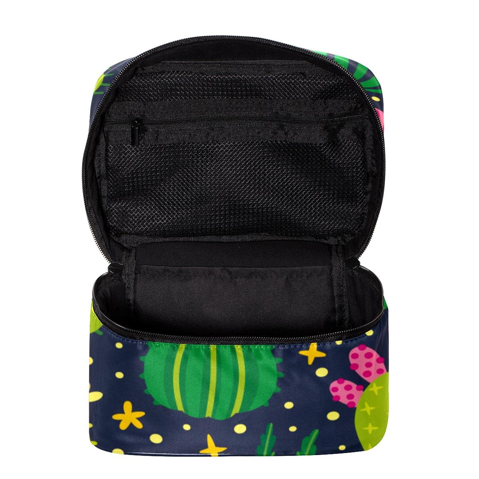 **Cute Cartoon Cactus Print Large Travel Makeup Bag for Women & Girls - Waterproof Cosmetic Organizer with Zipper - Perfect for Travel, Gym, and Daily Use**