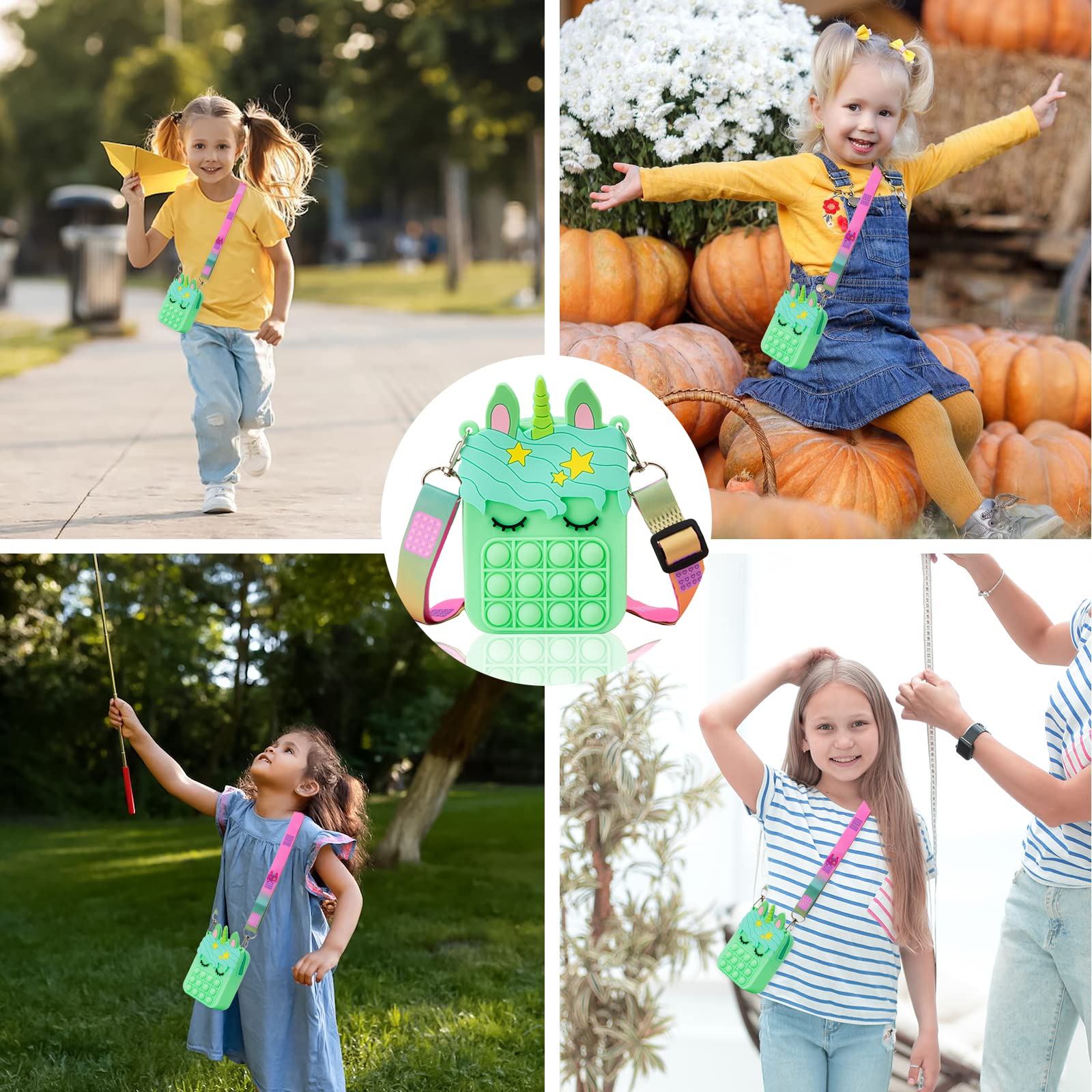 Borso Pop Push It Fidget Toy Bag - 2-in-1 Handheld Messenger Purse with Pop It Sensory Stress Relief for Girls, Teens & Adults (Light Green Unicorn) - Perfect for School, Travel & Anxiety Relief