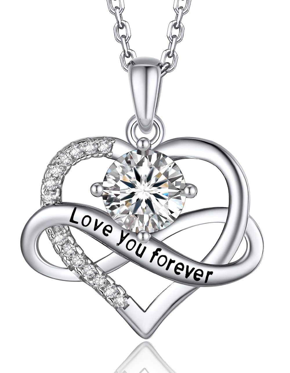 MomentWish Heart Necklace for Women - D Color VVS1 Moissanite 925 Sterling Silver Infinity Pendant Jewelry - Perfect Gift for Birthday, Anniversary, Mother's Day - Elegant Everyday Wear & Special Occasions