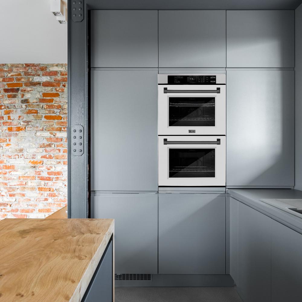ZLINE 30 Inch Professional True Convection Double Wall Oven with Air Fry & Self Clean - Satin Stainless Steel, White Matte Doors & Matte Black Handles - Perfect for Home Chefs & Modern Kitchens (WADSZ WM 30 MB)