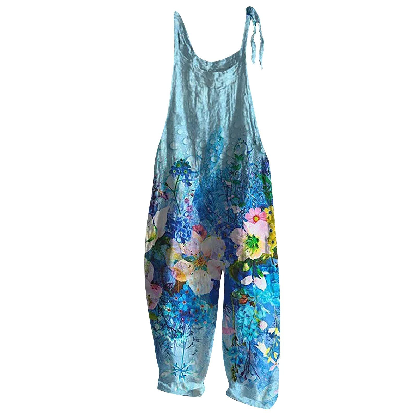Women's Plus Size Boho Printed Jumpsuit - Vintage Spaghetti Straps Overalls with Baggy Bib & Wide Leg Pants | Casual Summer Outfit, Beach Cover-Up, Festival Fashion