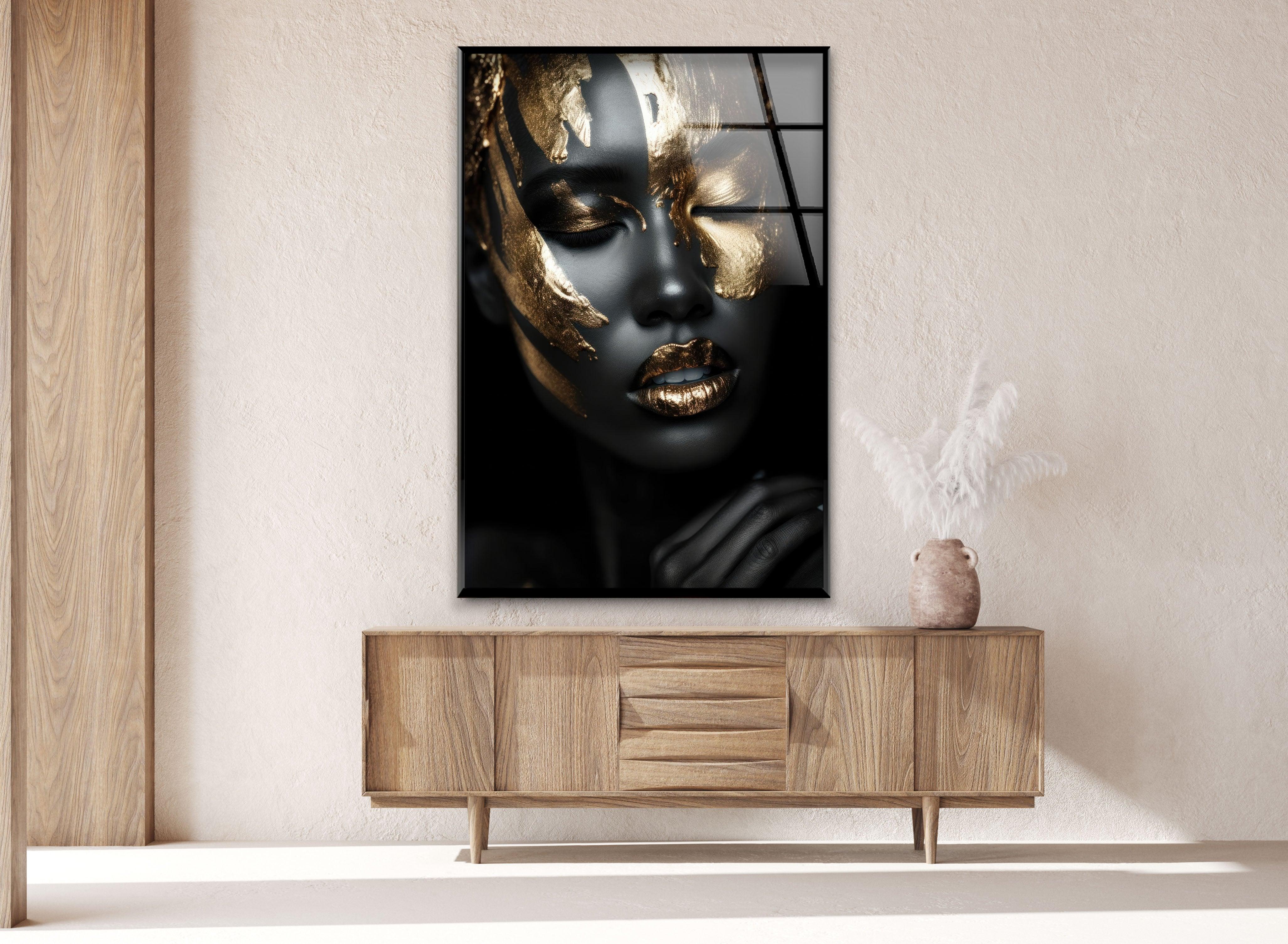 Black Woman Glass Wall Art - Elegant Handmade Home Decor for Living Room, Bedroom & Office - Perfect Gift for Women, African American Art