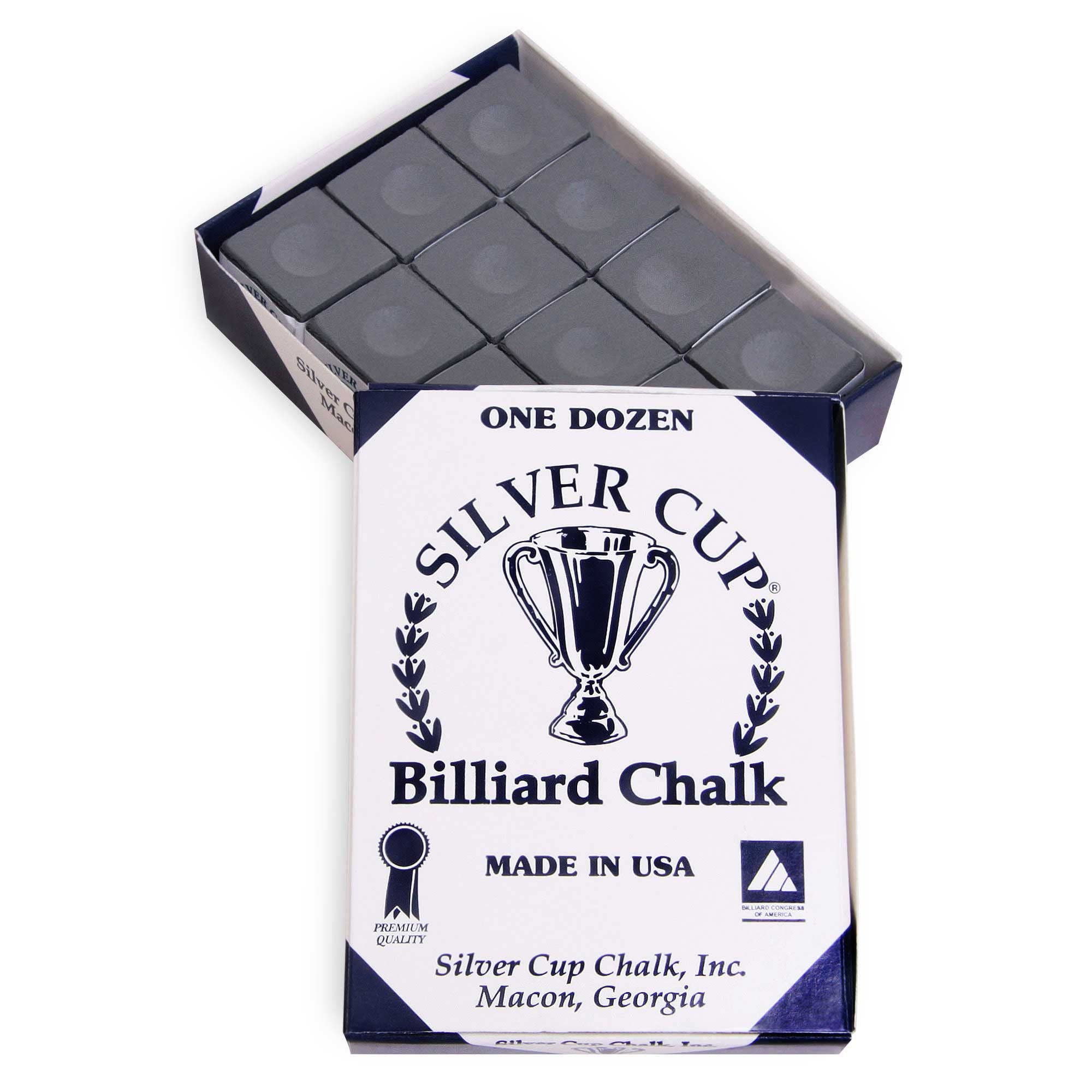 Premium SILVER CUP Billiard Chalk - 12 Pack (Charcoal Blue) for Pool Cue Tips - Perfect for Professional Players & Home Game Rooms