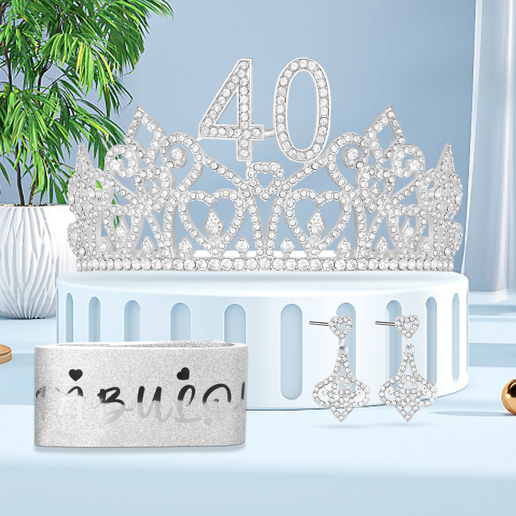 40th Birthday Tiara and Sash Set - 40 & Fabulous Crown for Women - Elegant 40 Year Old Birthday Gift - Party Decorations and Favors - Perfect for Milestone Celebrations, Bachelorette Parties & Special Occasions