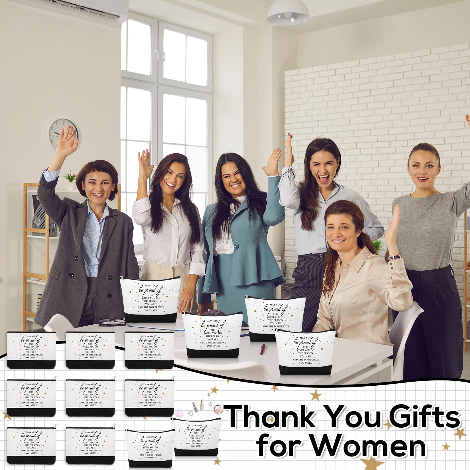 Roowest 20 Pcs Inspirational Makeup Bags for Women - Bulk Cosmetic Pouches with Zipper, Coworker Appreciation Gifts, Employee Recognition Week, Social Worker Gifts (White, Proud) - Perfect for Office Celebrations, Team Building Events & Thank You Presents