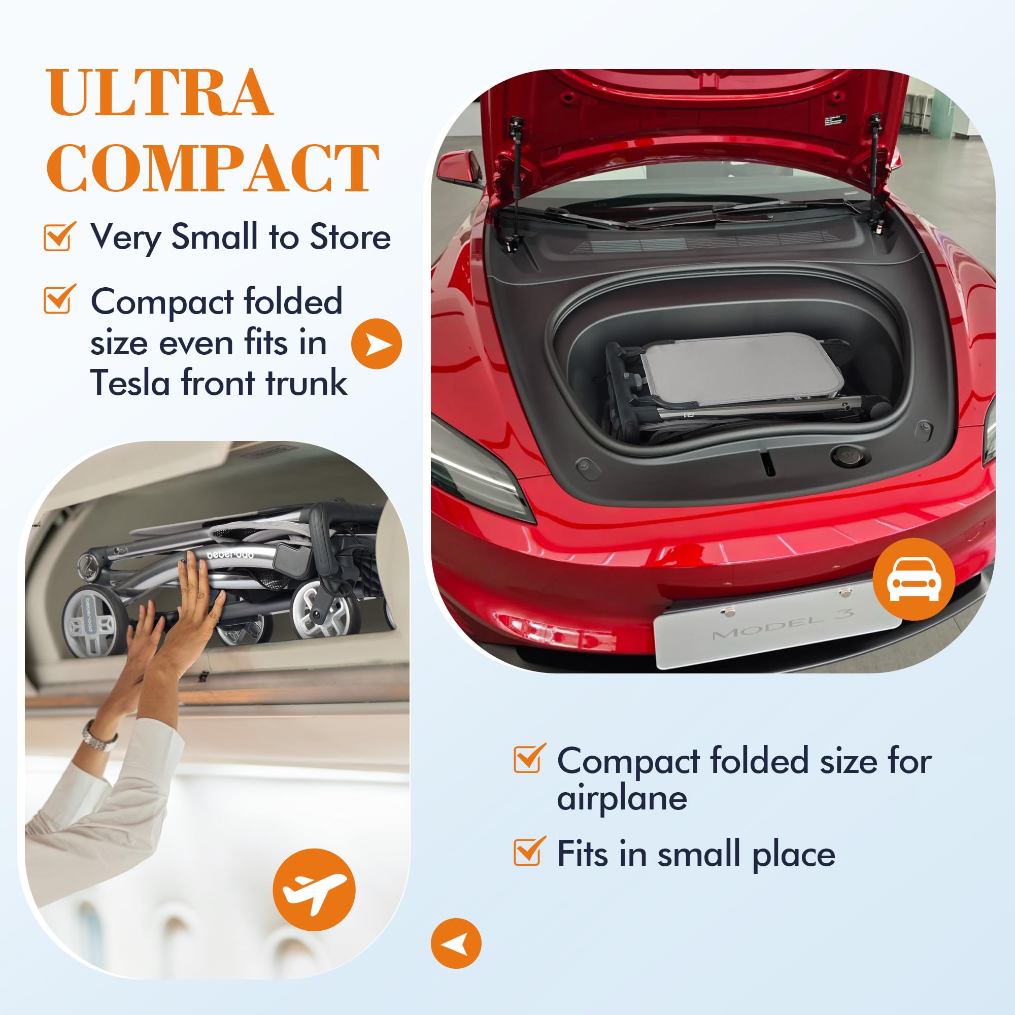 Beberoad R1 Auto-Folding Ultra Lightweight Baby Stroller for Travel - Compact Airplane-Friendly Stroller for Infants & Toddlers (6-36 Months), Only 11.5 lbs, Converts to Double Stroller, Gray - Perfect for Air Travel, Shopping & Everyday Use