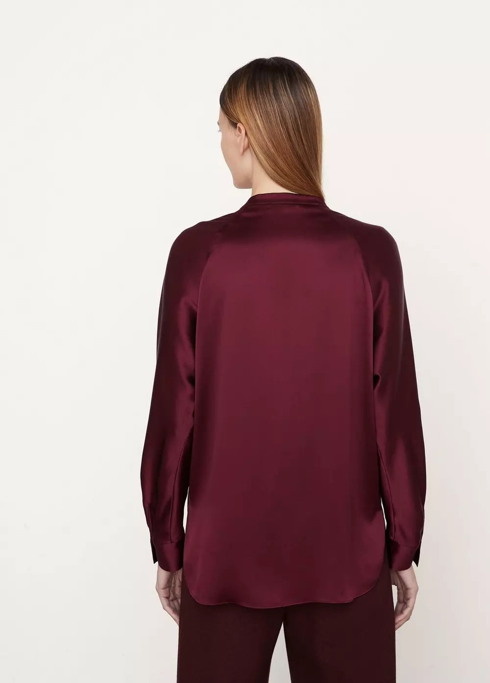 Elegant Band Collar Silk Blouse for Women - Soft Plum Wine Color - Perfect for Office Wear, Evening Parties & Special Occasions