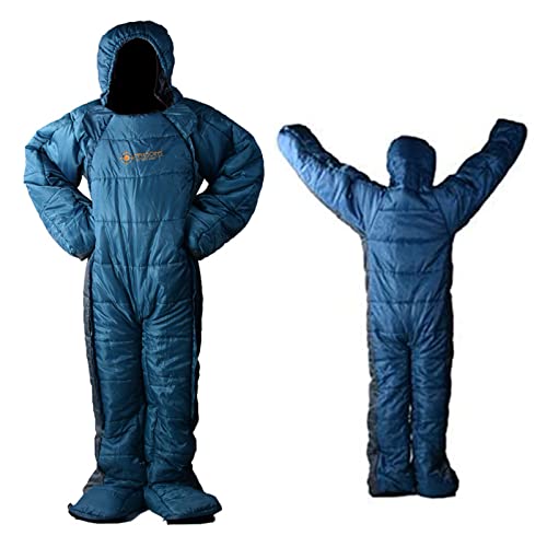Ultralight Mummy Down Sleeping Bag for Adults - Portable Full Body Sleeping Wear with Arms & Legs - XL Size for Camping, Hiking & Backpacking - Includes Compression Sack for Easy Storage
