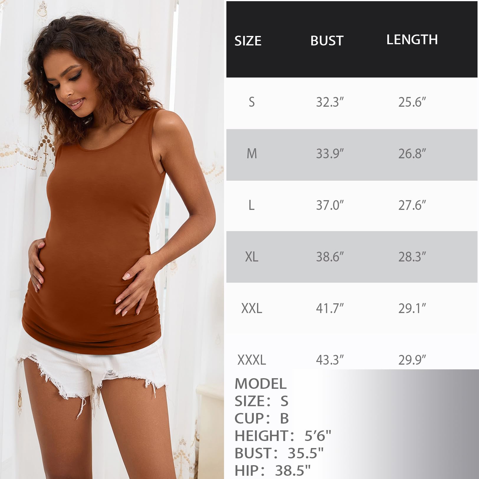 Maternity Tank Tops for Women - Ruched Sleeveless Pregnancy Shirts & Nursing Tops | Soft Stretch Basic Tees for Expecting Moms | Perfect for Casual Wear, Maternity Photos & Breastfeeding
