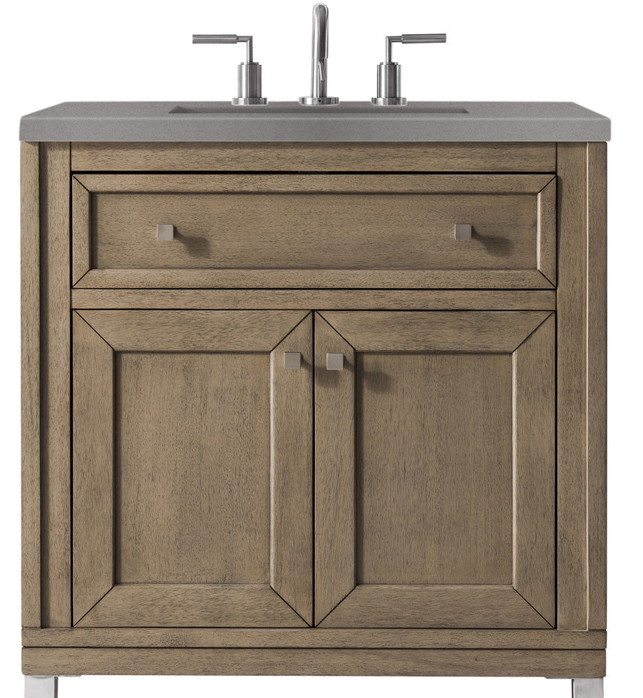 James Martin Vanities Chicago Collection 30-Inch Single Bathroom Vanity in Whitewashed Walnut with Countertop Options - Perfect for Modern Bathroom Renovations & Small Space Solutions