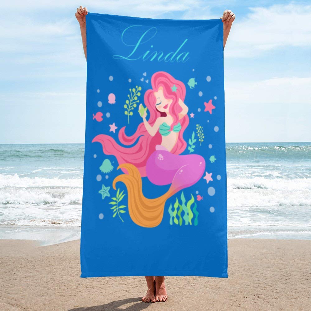 Custom Personalized Mermaid Beach Towels for Women & Girls - Quick Dry Super Soft Microfiber Bath Towel with Name - 30×60 Inches Large Size - Perfect for Pool, Beach, Vacation & Spa Days (Mermaid 7)