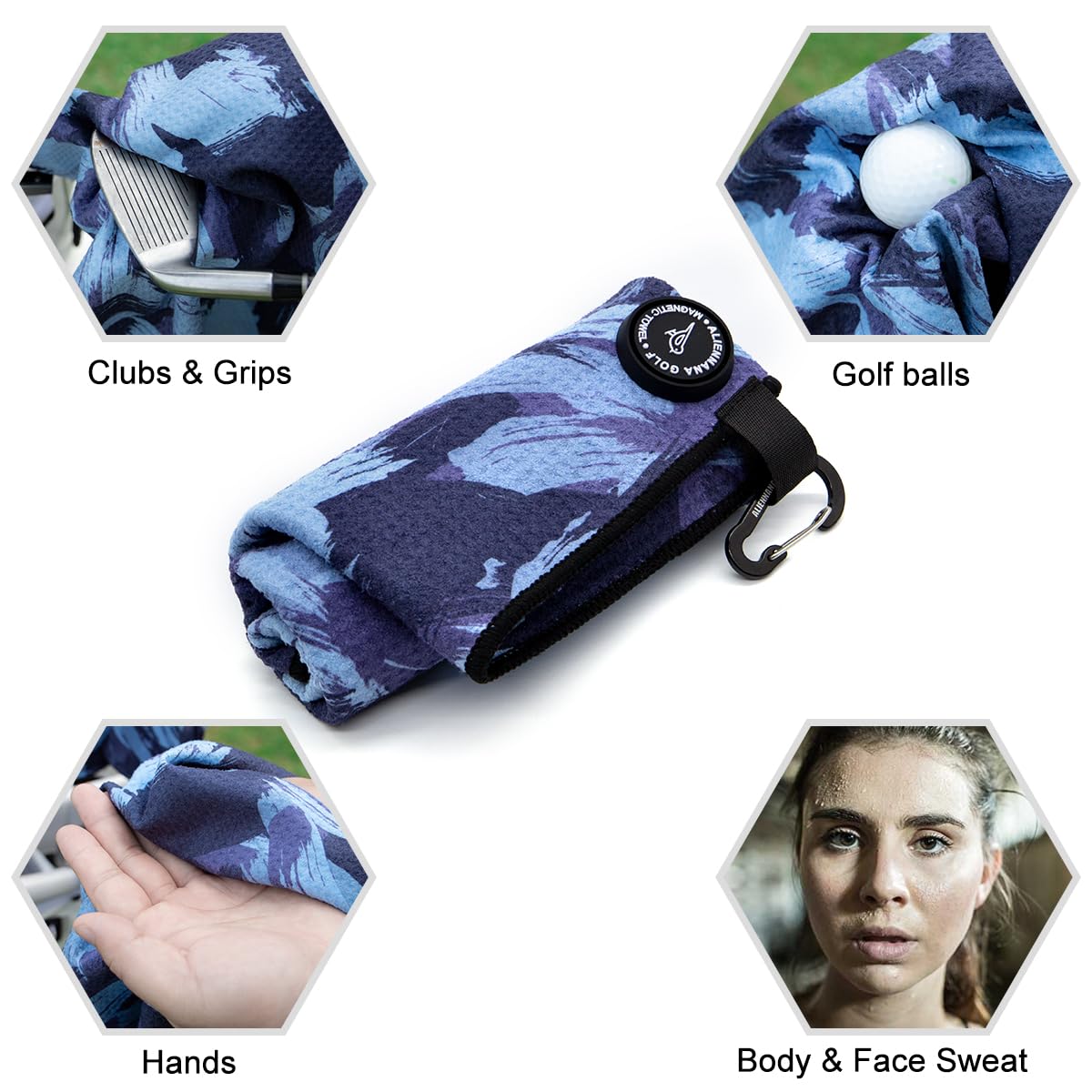 Premium Magnetic Golf Towel - Super Absorbent Microfiber Waffle Design with Secure Clip & Industrial Strength Magnet - Stays Firmly Attached to Golf Bags, Carts & Clubs (Blue) - Perfect for Golf Practice, Tournaments & Outdoor Sports