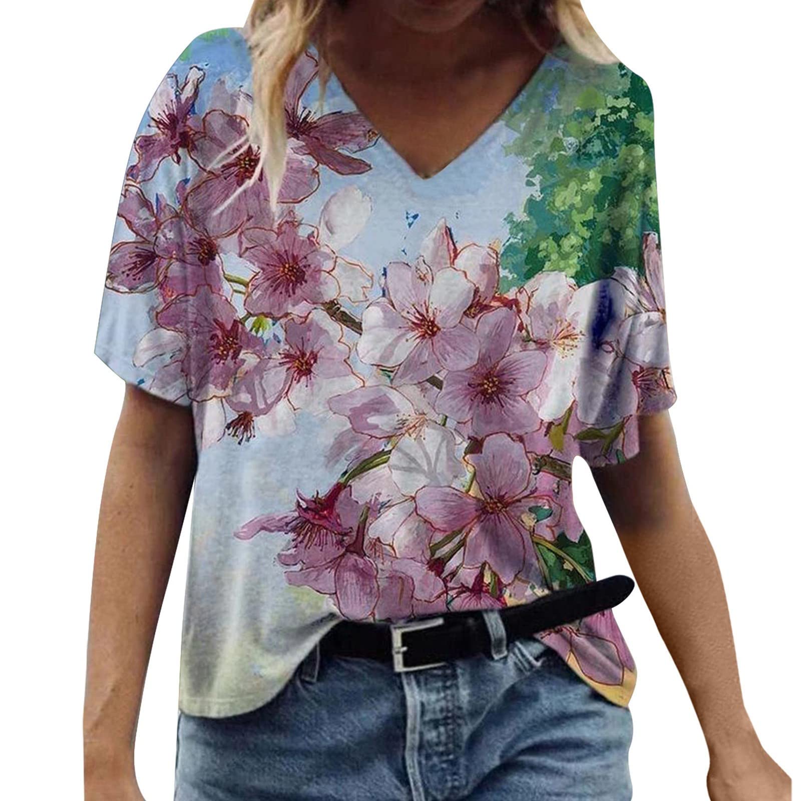 Women's Summer Casual Short Sleeve T-Shirt - Printed Crew Neck Oversized Blouse Tee | Perfect for Beach Outings, Weekend Wear & Casual Fashion