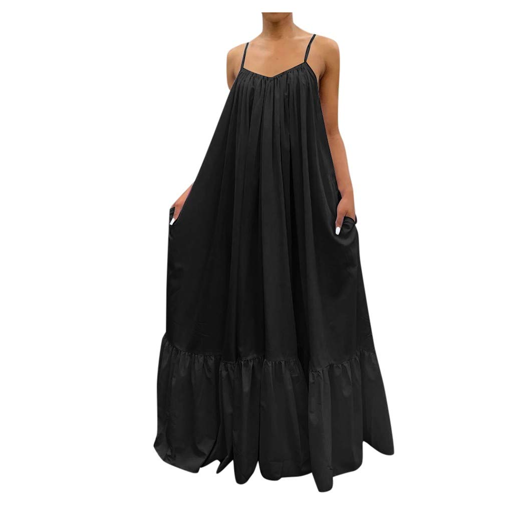 NaRHbrg Plus Size Women's Casual Loose Sundress - Long Sleeveless Maxi Dress with Pockets for Summer Beach Vacation, Outdoor Picnic & Boho Style Outfits