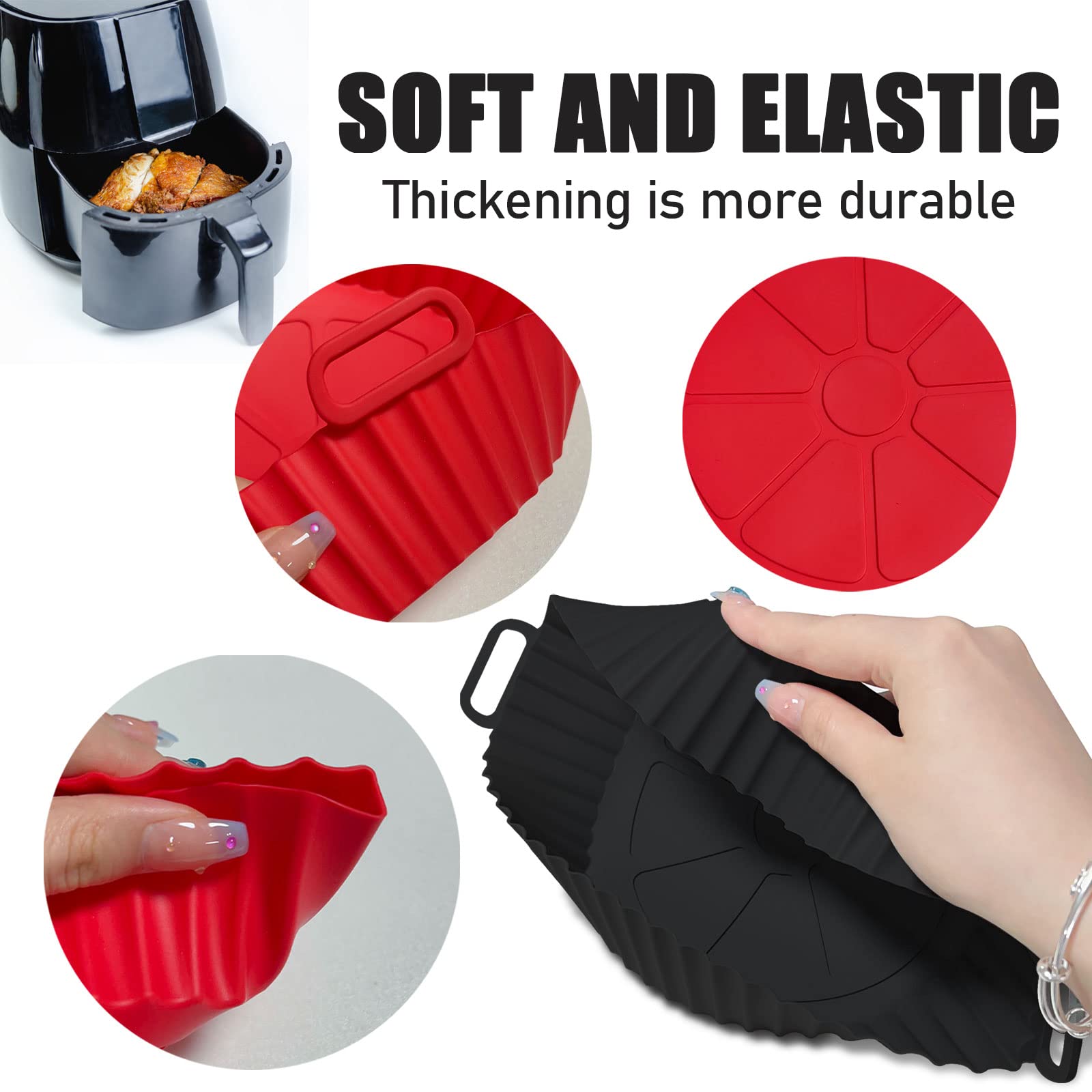 Non-Stick Silicone Air Fryer Basket Liners - Reusable Baking Tray for 3-5 Qt Air Fryers & Ovens (Red & Black) - Perfect for Healthy Cooking, Roasting Veggies & Crispy Snacks