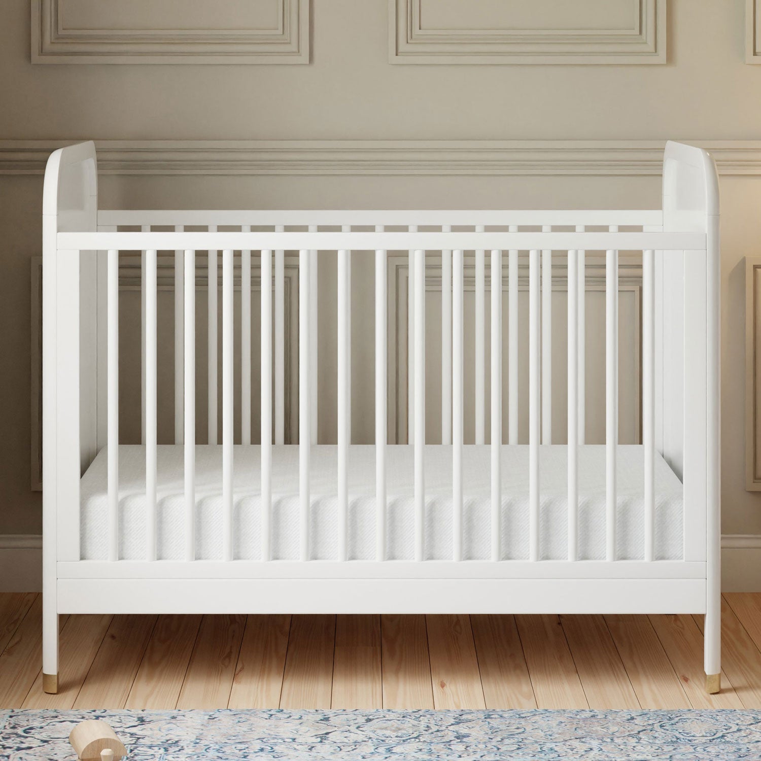 Brimsley Tambour 3-in-1 Convertible Baby Crib - White Nursery Furniture for Newborn to Toddler | Perfect for Small Spaces & Modern Nurseries