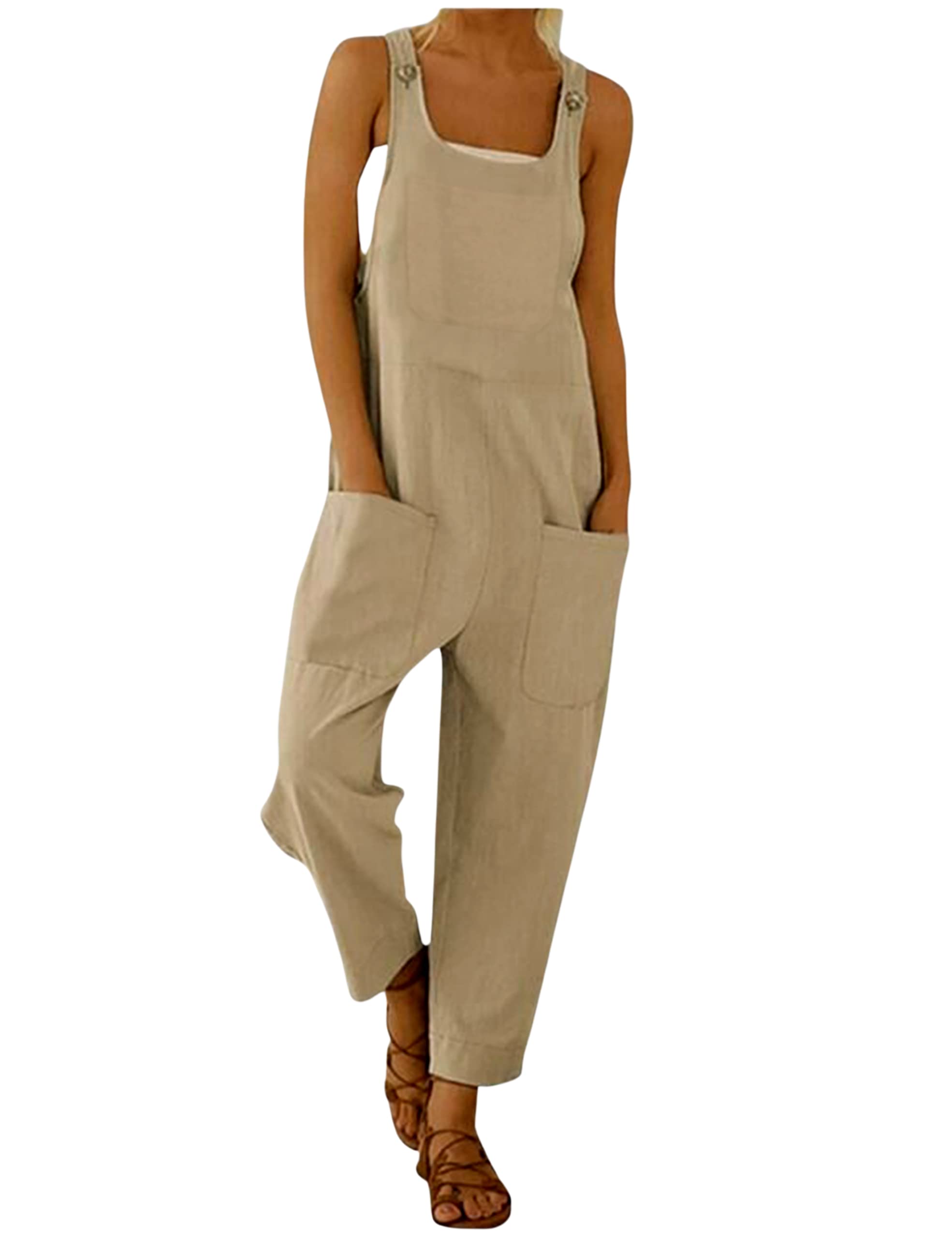 Himythe Women's Sleeveless Romper Jumpsuit - Loose Fit Cotton Linen Overalls with Wide Leg for Summer Casual Outfits, Beach Wear & Boho Fashion