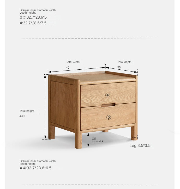 Solid Oak Wood Nightstand - Modern Nordic Style Bedside Table for Bedroom, Living Room, or Office