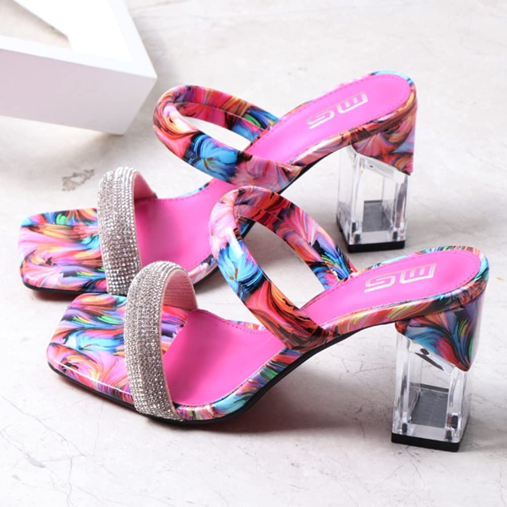 Roimaash Women's Summer Fashion Slip-On Sandals with Block High Heels - Comfortable Beach Wedding Party Shoes for Women