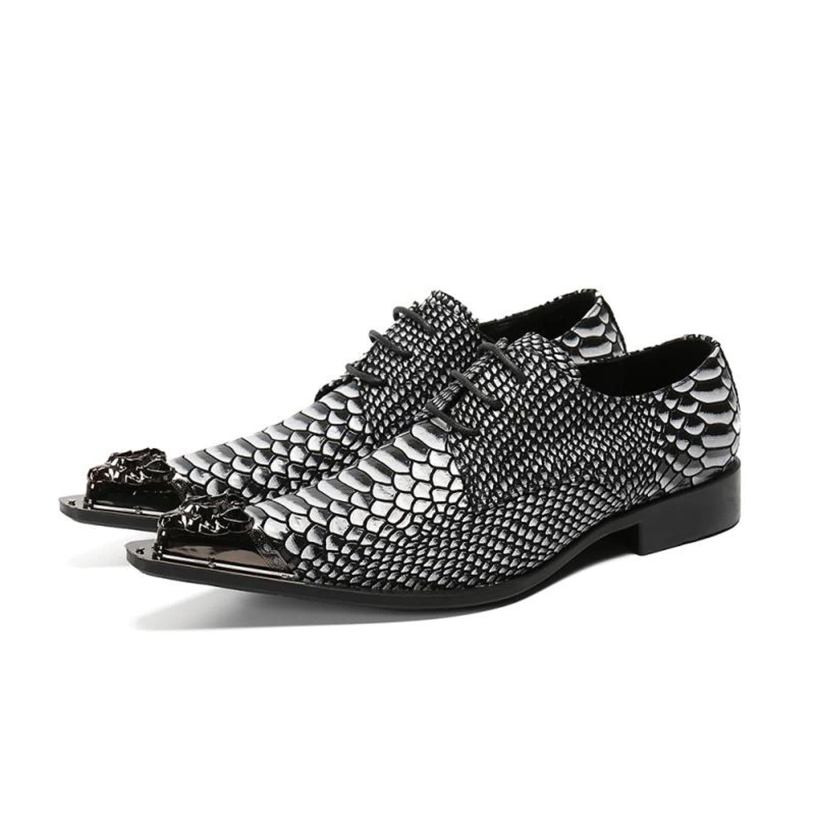 Men's Crocodile Print Dress Shoes - Fashion Pointed Toe Oxford Business Shoes for Wedding & Formal Events | Comfortable Low Top British Style Leather Shoes for Men | Size 9.5 Black | Perfect for Office, Parties & Special Occasions