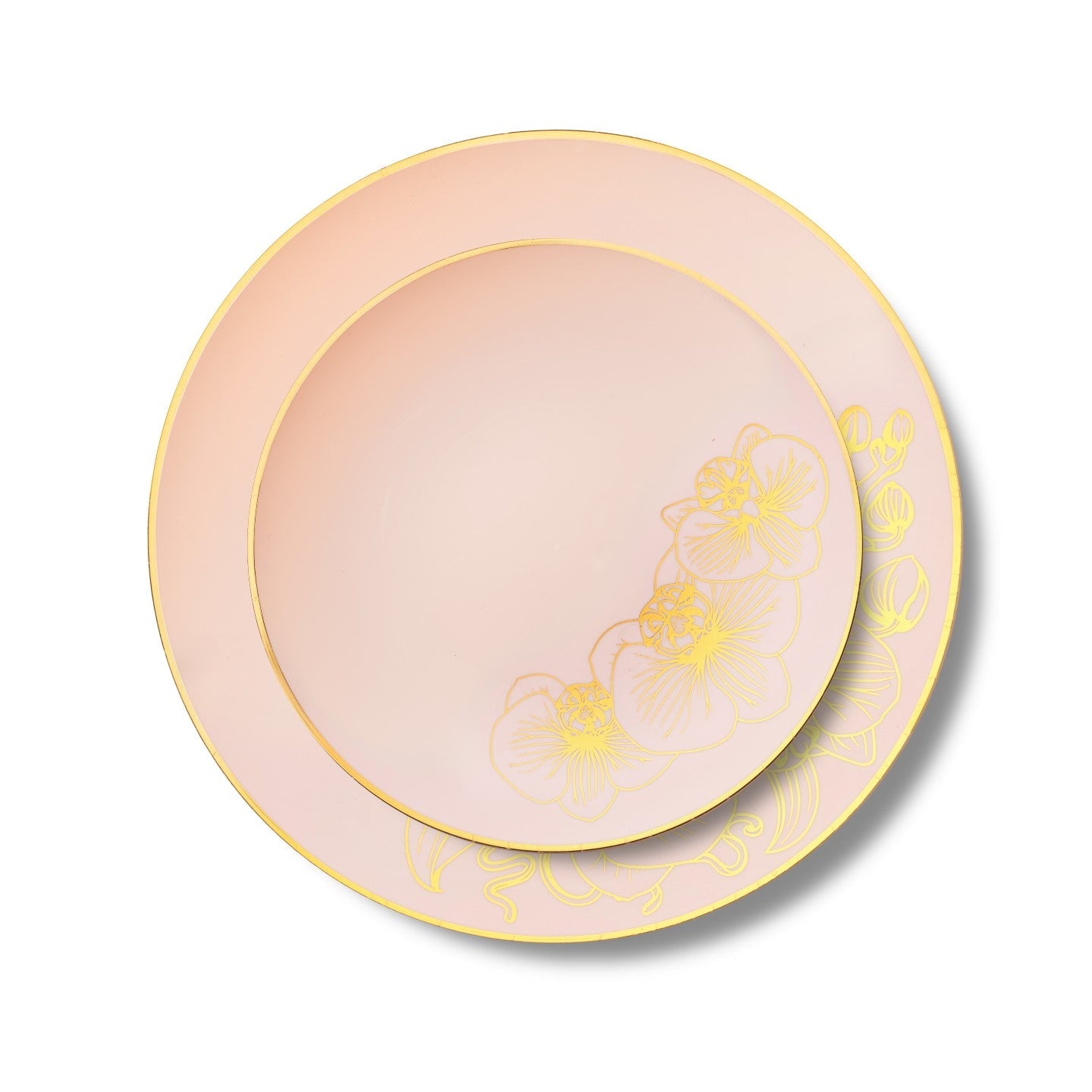 192-Piece Antique Pink & Gold Round Plastic Dinnerware Set - Elegant Disposable Plates, Cups, Forks, Spoons & Knives (96 Servings) - Perfect for Weddings, Parties, Picnics & Outdoor Events