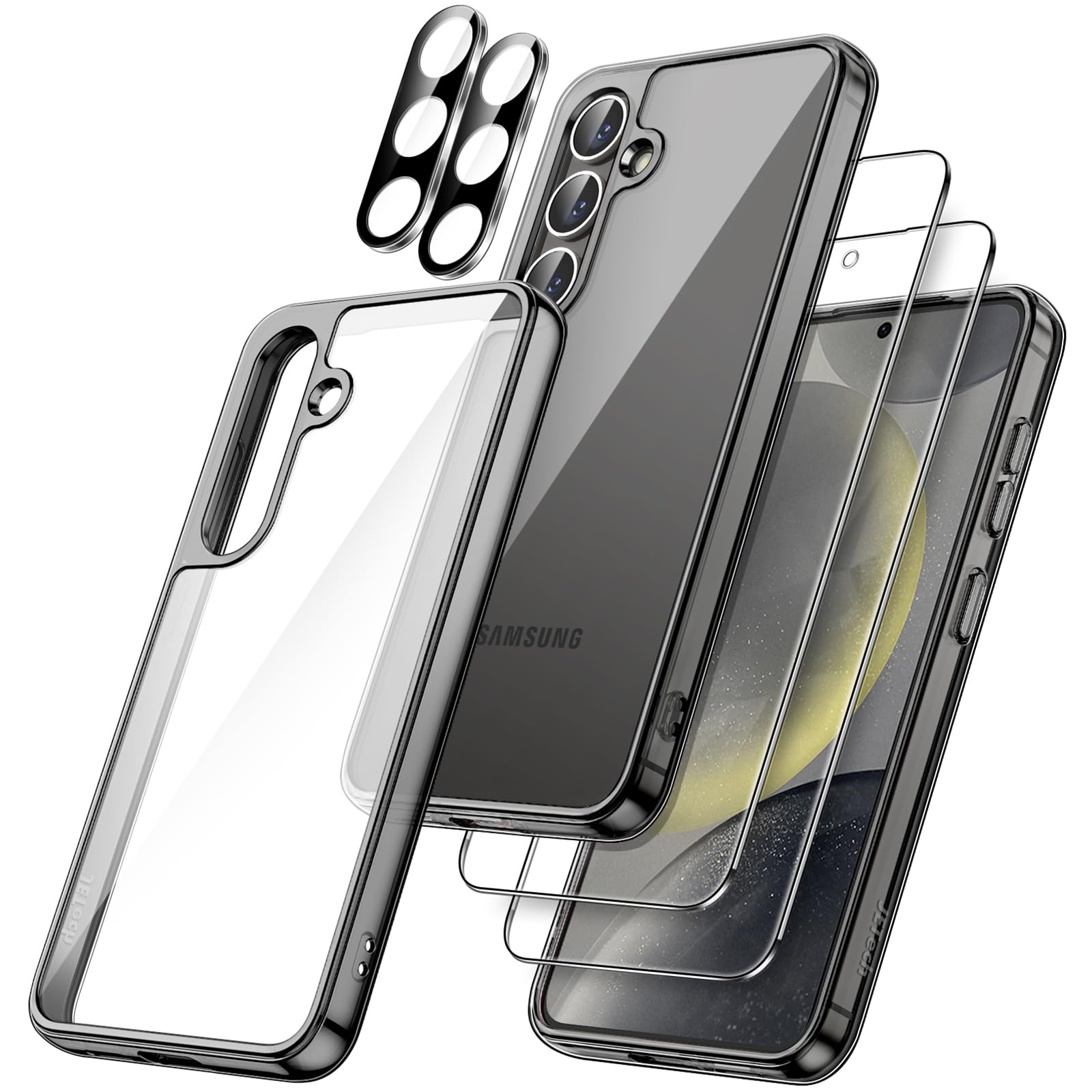 JETech 5-in-1 Protective Case for Samsung Galaxy S24+ / S24 Plus 5G - Includes 2 Tempered Glass Screen Protectors & Camera Lens Protector | Shockproof, Non-Yellowing Bumper Phone Cover (Black) | Perfect for Daily Use, Travel & Outdoor Activities