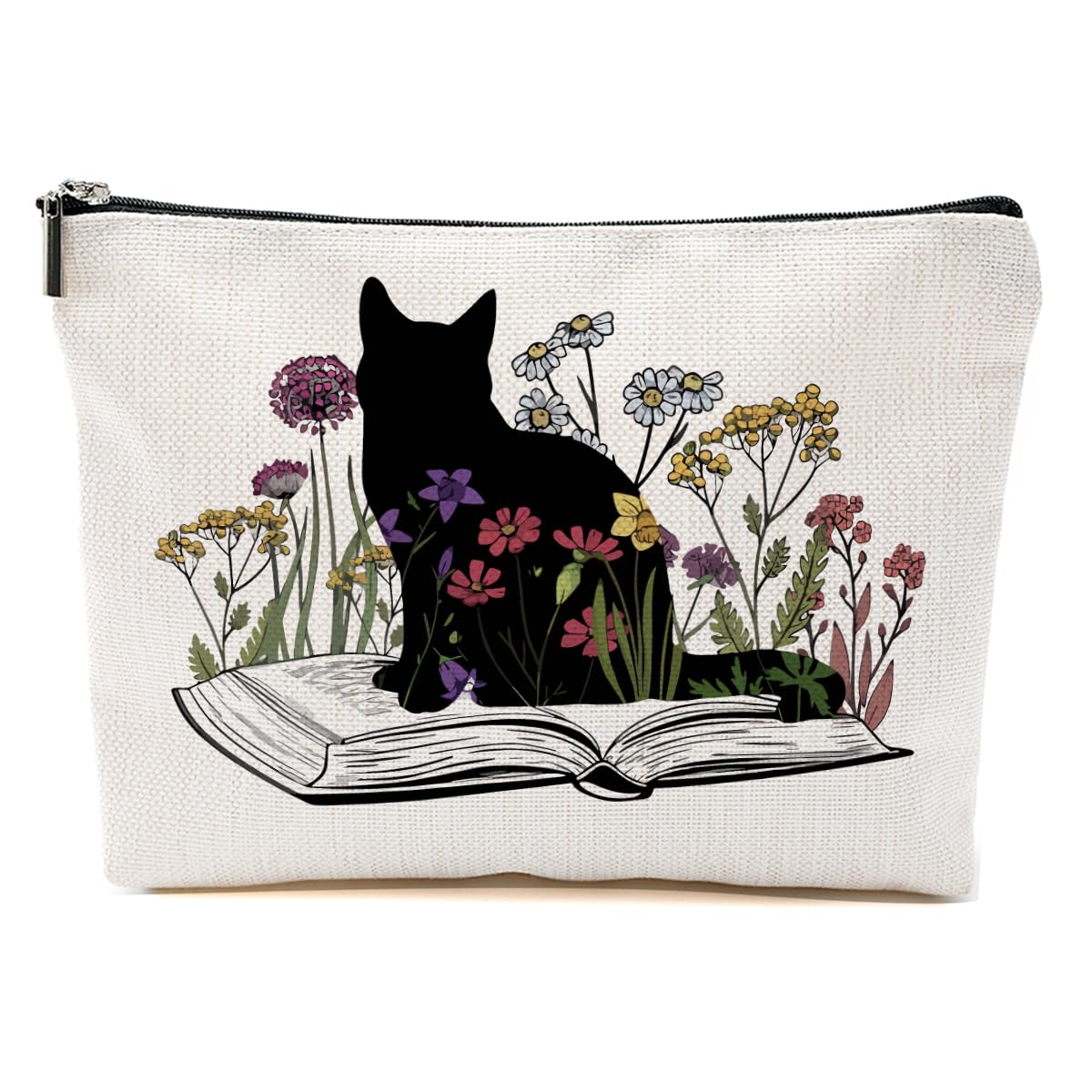 **Elegant Floral Cat Makeup Bag - Perfect Gift for Cat Lovers, Book Enthusiasts & Moms - Ideal for Travel, Cosmetics & Toiletries - Great for Christmas, Thanksgiving & Birthdays**