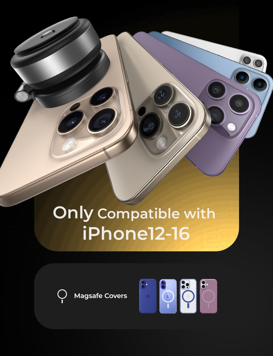 LISEN Vacuum Magnetic Phone Holder Stand - 360° Adjustable Car Mount for MagSafe iPhones 16/15/14/13/12 | Strong Suction Cup Phone Holder | Perfect for Driving, Office & Home Use