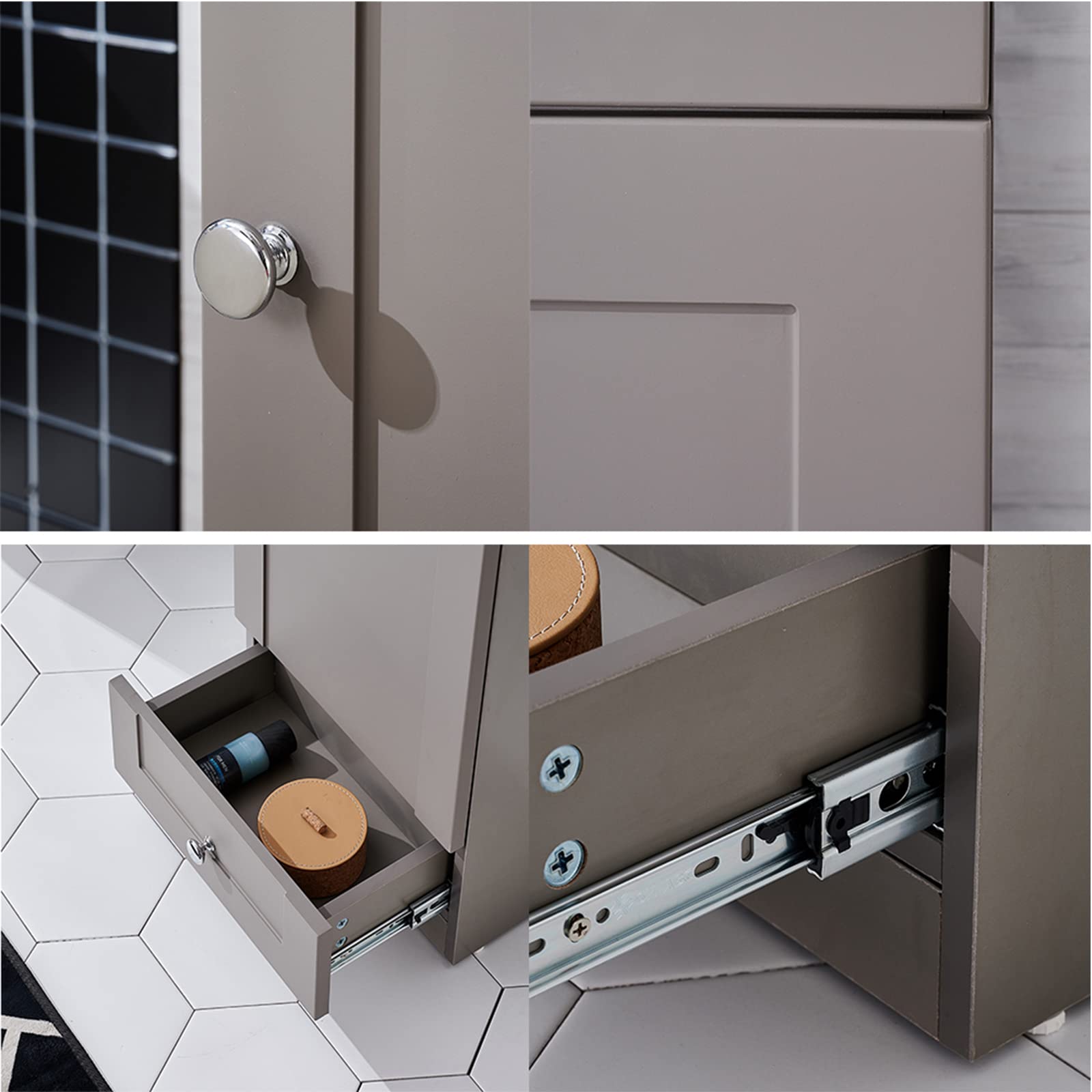 18 Inch Small Bathroom Vanity with Sink Combo - Freestanding Modern Grey Khaki Wood Vanity & Ceramic Vessel Sink Set - Space Saving Sink Cabinet with 1 Door & 1 Drawer - Perfect for Compact Bathrooms, Powder Rooms & Small Spaces