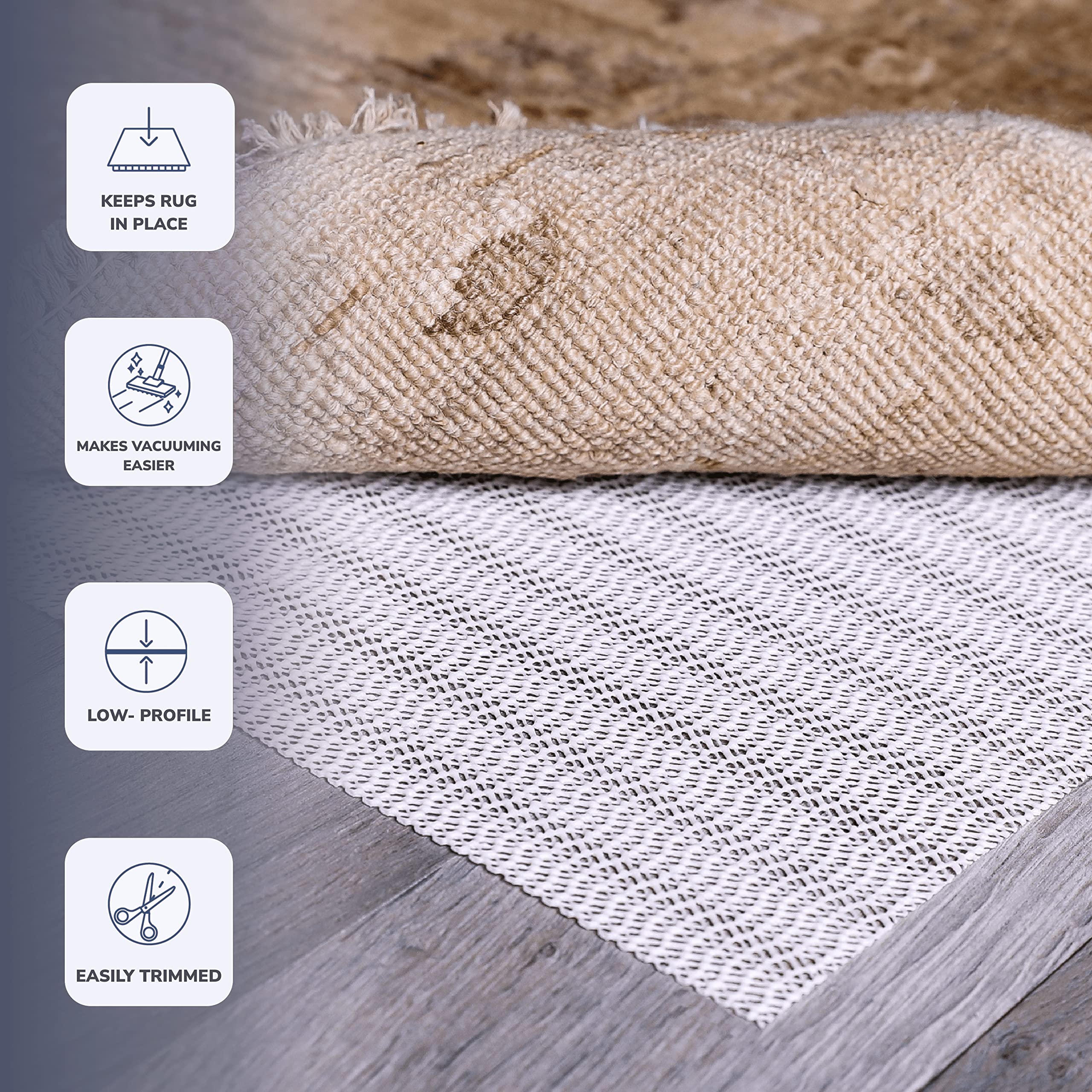 Slip-Stop Rug Grip Pad - Low Profile Non-Slip Rug Underlay for Hardwood Floors - 12x18 ft Area Rug & Runner Rug Pad - Perfect for Living Room, Bedroom & High Traffic Areas