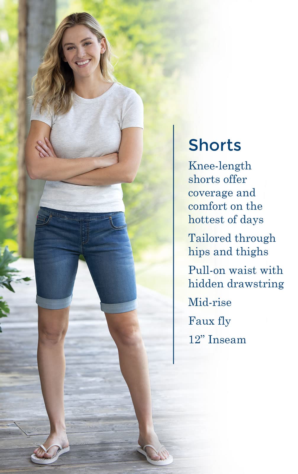 Women's Stretch Denim Shorts with Pockets - Summer Knee-Length Pull-On Pajama Jeans Shorts for Ladies | Perfect for Lounging, Sleepwear & Casual Outings
