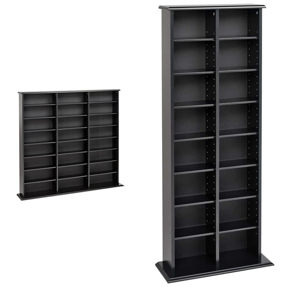Prepac Triple Width Wall Storage Cabinet - Black Double Media Tower for DVD, CD & Game Storage | Space-Saving Organizer for Living Room, Bedroom & Home Office