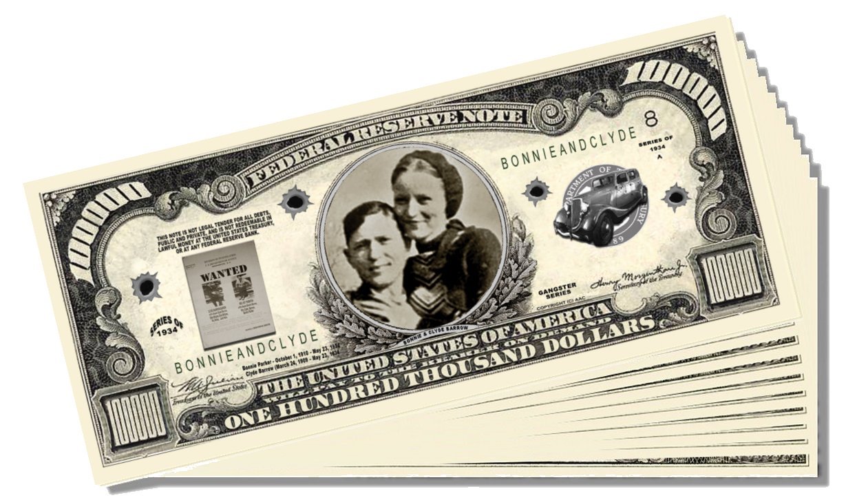 Bonnie and Clyde Novelty Million Dollar Bills - Set of 100 Fake Money with Bonus Christopher Columbus Bill | Prank Gifts, Movie Props, Party Favors & Collectibles