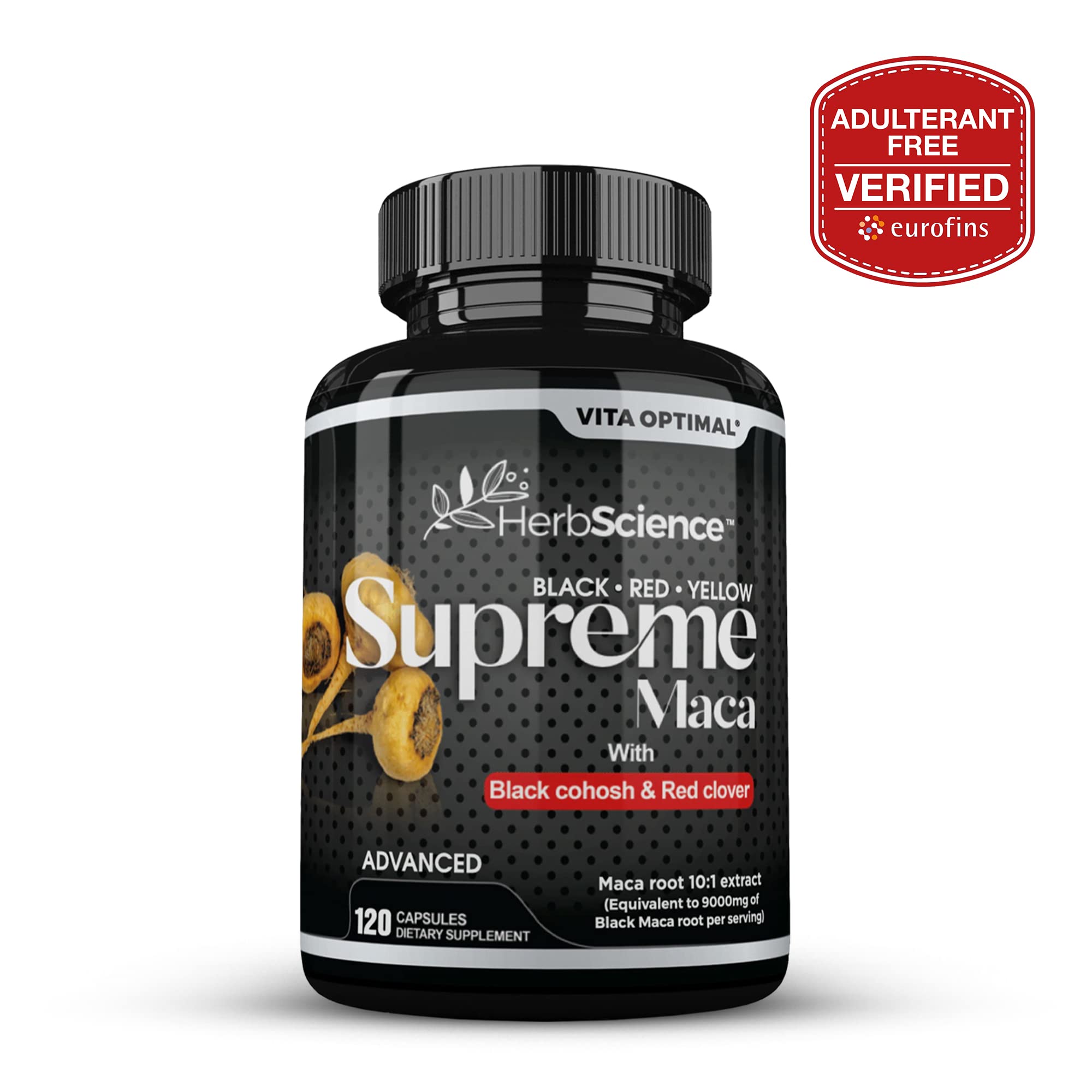 Premium Supreme Maca Capsules 9000mg - Ultra-Potent Black Maca Root Extract with Red & Yellow Maca, Black Cohosh, Red Clover - 120 Capsules for Energy, Vitality & Hormonal Balance - Perfect for Athletes, Busy Professionals & Menopause Support