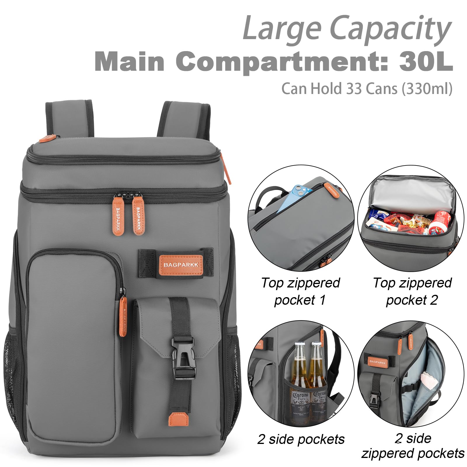 **Insulated Cooler Backpack - 33 Can Capacity, Leakproof Double Deck Design with Sternum Strap - Lightweight Large Capacity for Travel, Camping, Beach & Picnic Outings**