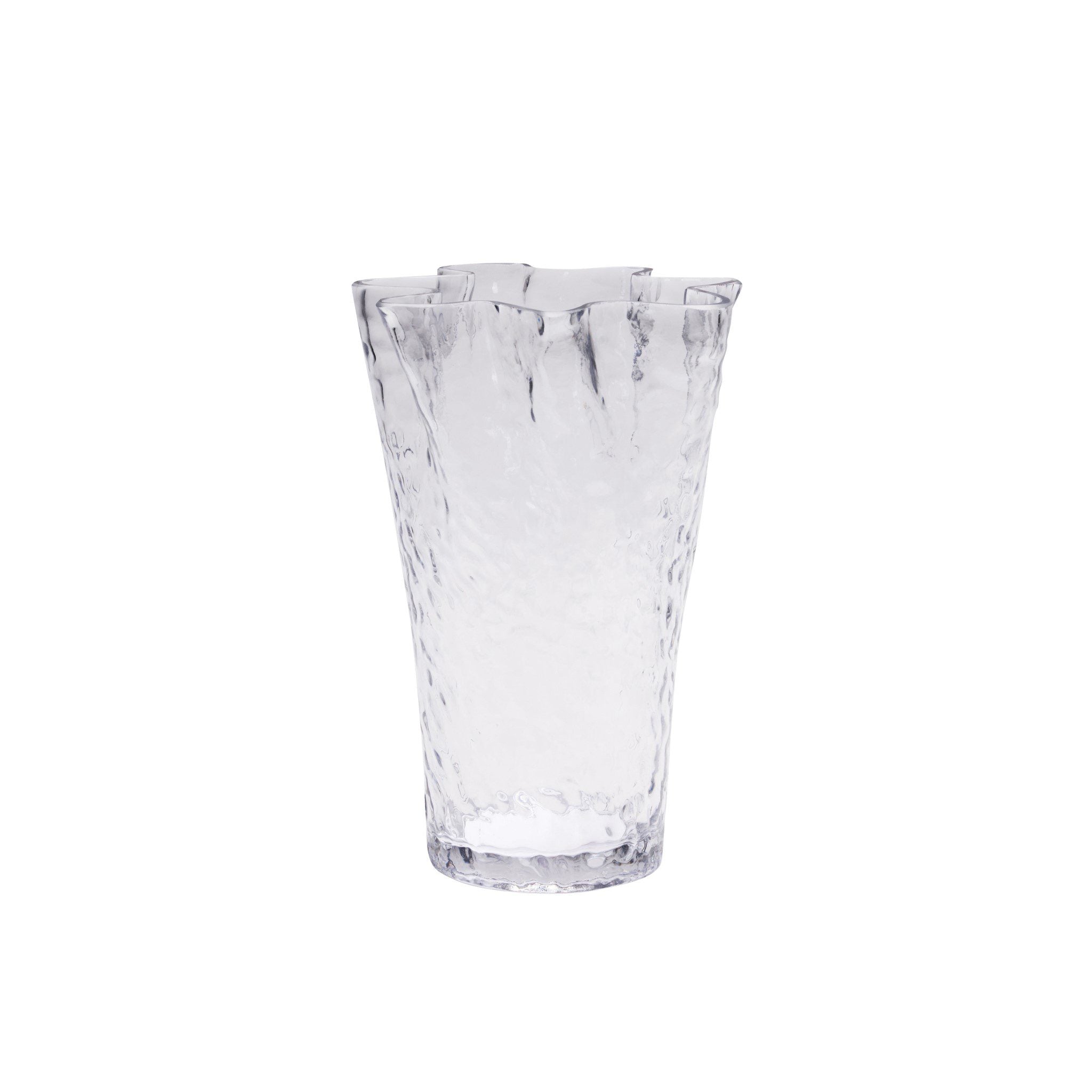 HÜBSCH Elegant Clear Glass Ruffle Vase - 12 Inches Tall - Modern Home Decor for Living Room, Dining Table, Wedding Centerpiece, and Gift Ideas