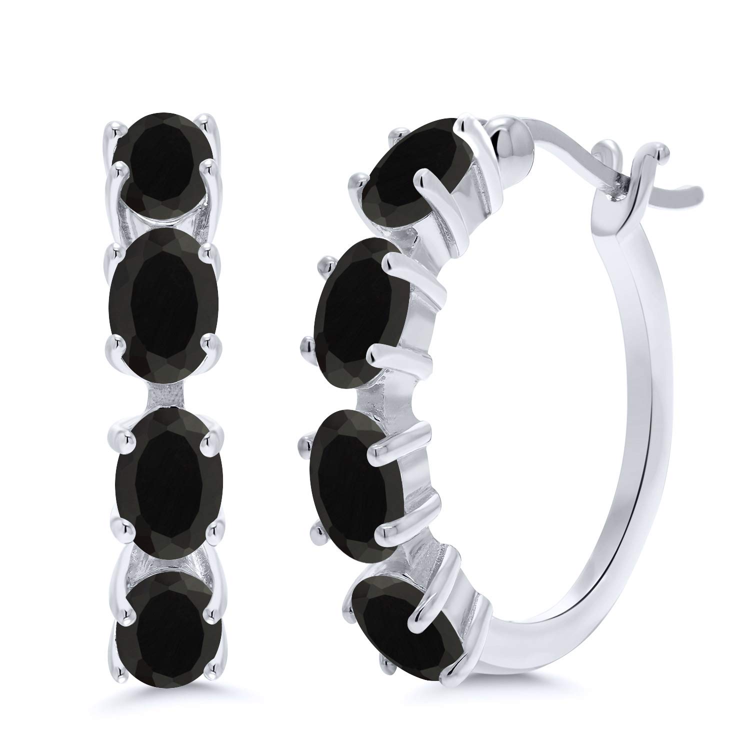 Gem Stone King 925 Sterling Silver 6X4MM Oval Gemstone Birthstone Hoop Earrings for Women - 22MM (0.85 Inch) Fine Jewelry Gifts for Her, Mom, Wife - Perfect for Birthdays, Anniversaries & Special Occasions
