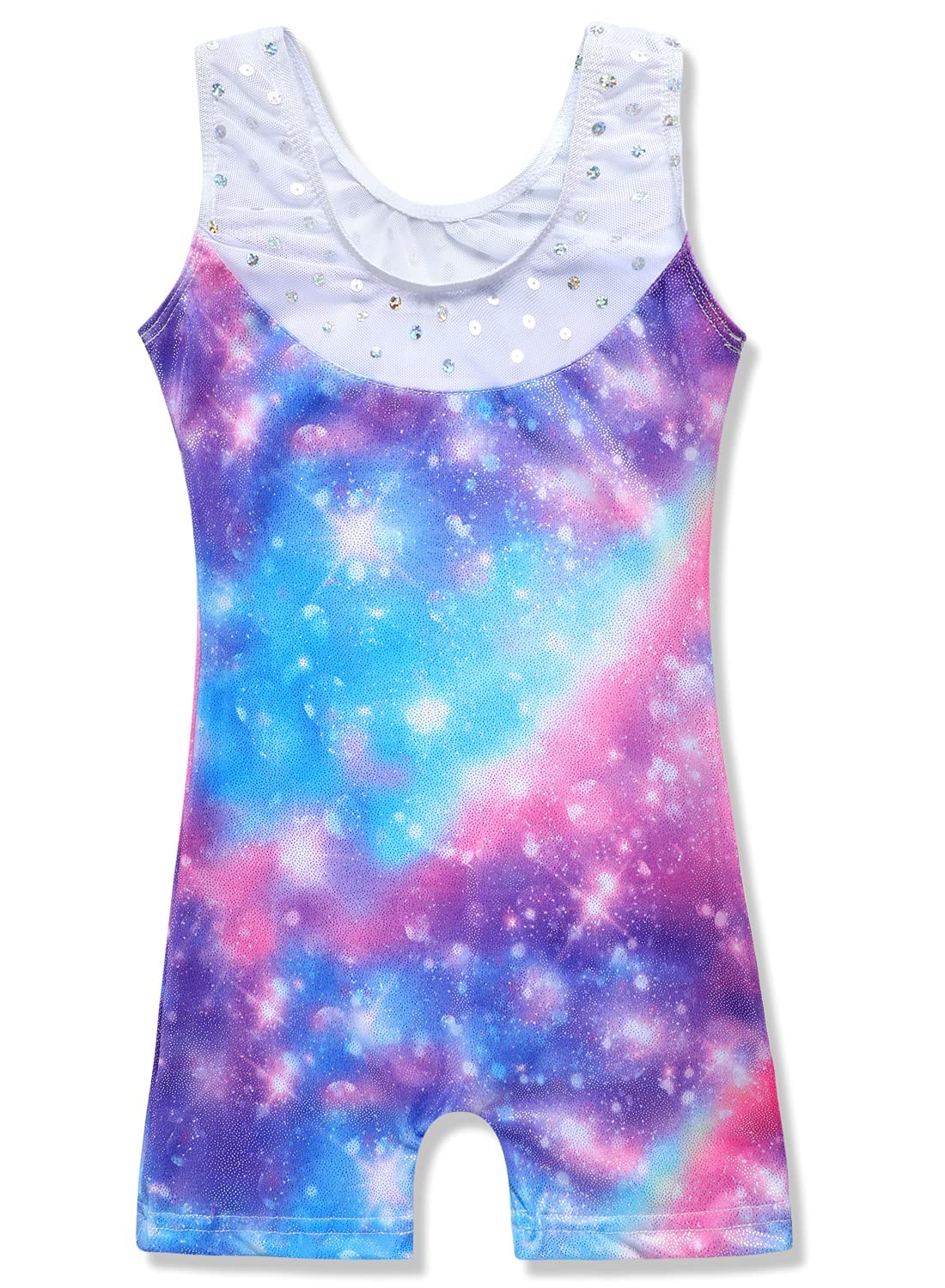 Girls Gymnastics Leotard - Shiny Rainbow Blue & Hot Pink Dance Wear for Toddlers - Mermaid Unicorn Biketards for Ballet, Cheerleading & Athletic Performance