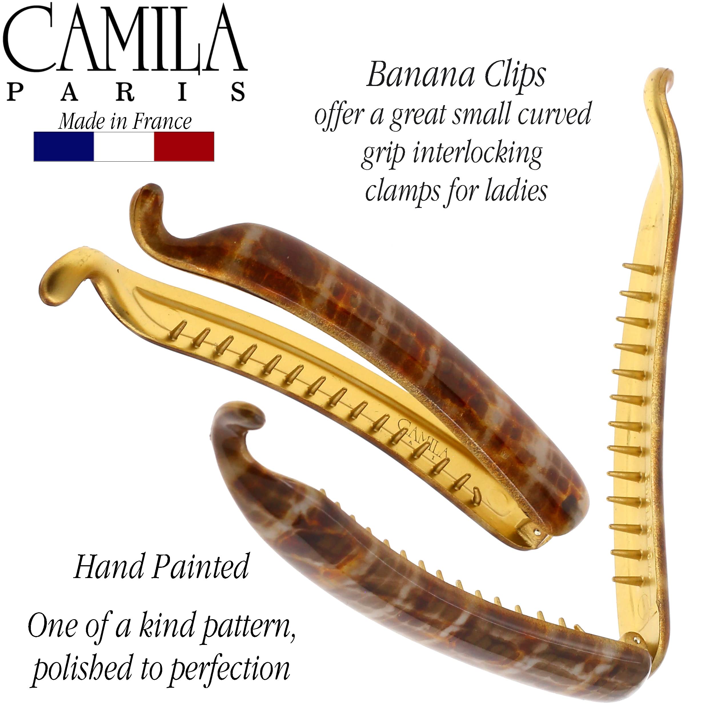Camila Paris CP3147 French Hair Banana Clincher Clip - Non-Slip Interlocking Banana Comb for Women | Classic Girls Updo & Flexible Ponytail Holder | Durable Styling Hair Accessories Made in France | Perfect for Weddings, Parties & Everyday Hairstyles