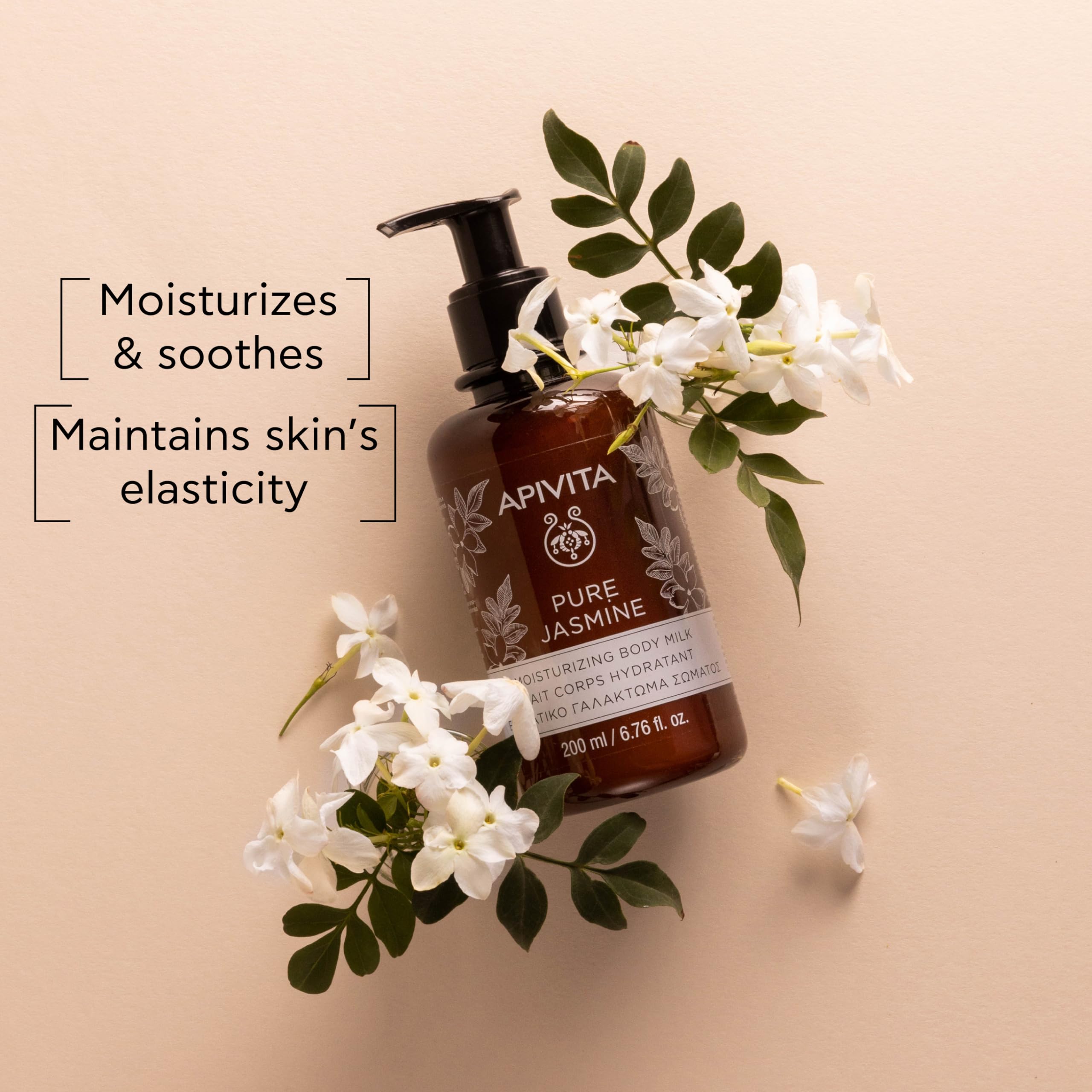 Apivita Pure Jasmine Moisturizing Body Milk 200ml - Hydrating Body Lotion with Jasmine, Essential Oils & Honey - Soothes & Nourishes Dry Skin - Perfect for Daily Use & After Shower Moisturizing