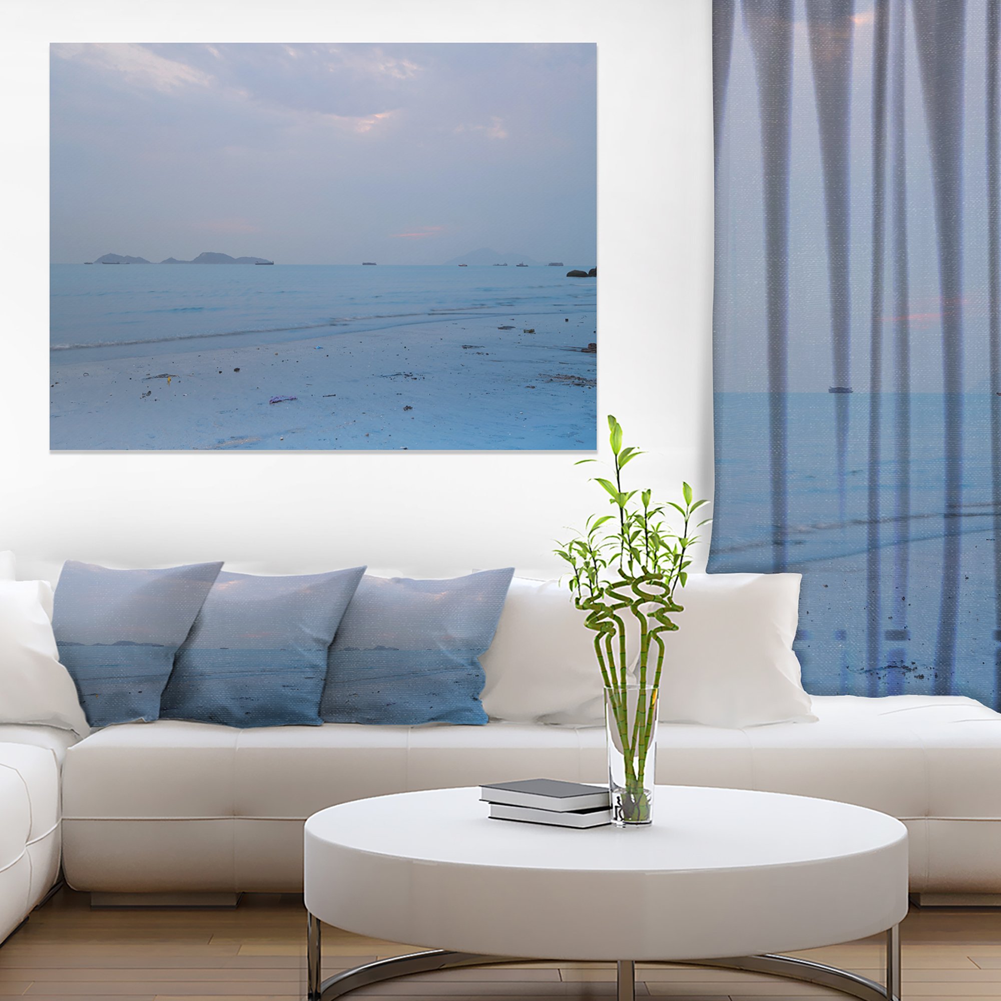 Light Blue Sunset at Lung Kwu Tan Beach - Stunning Landscape Canvas Wall Art for Living Room, Bedroom & Office Decor