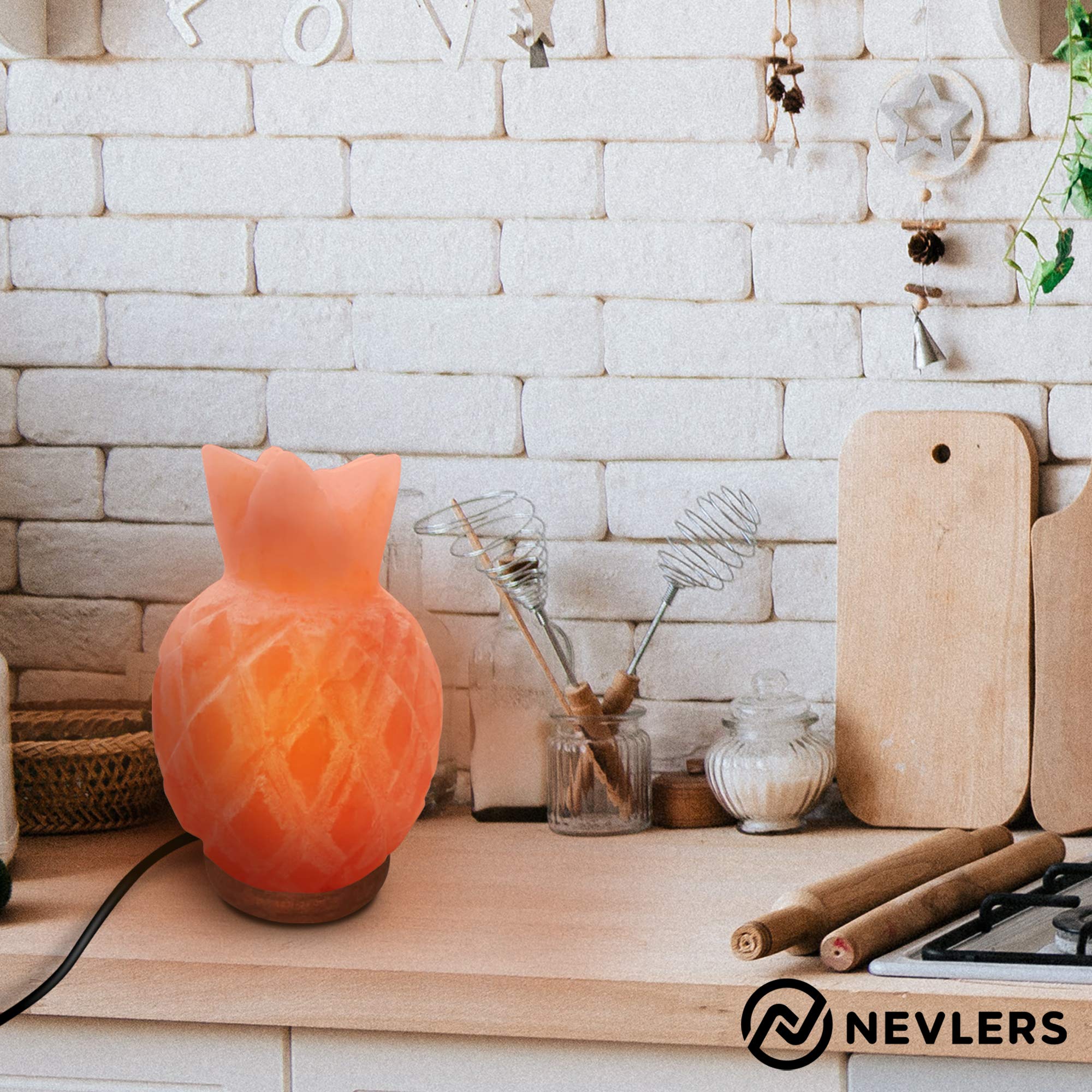 Pink Himalayan Salt Lamp in Pineapple Shape with Wood Base | 7-8 lbs Natural Salt Rock Lamp (7-8 Inches Tall) | Includes Dimmer Cord & Bulb | 100% Pure Himalayan Crystal Salt Lamp for Home, Office, Yoga & Meditation Room Decor | Creates Relaxing Ambiance for Stress Relief & Better Sleep