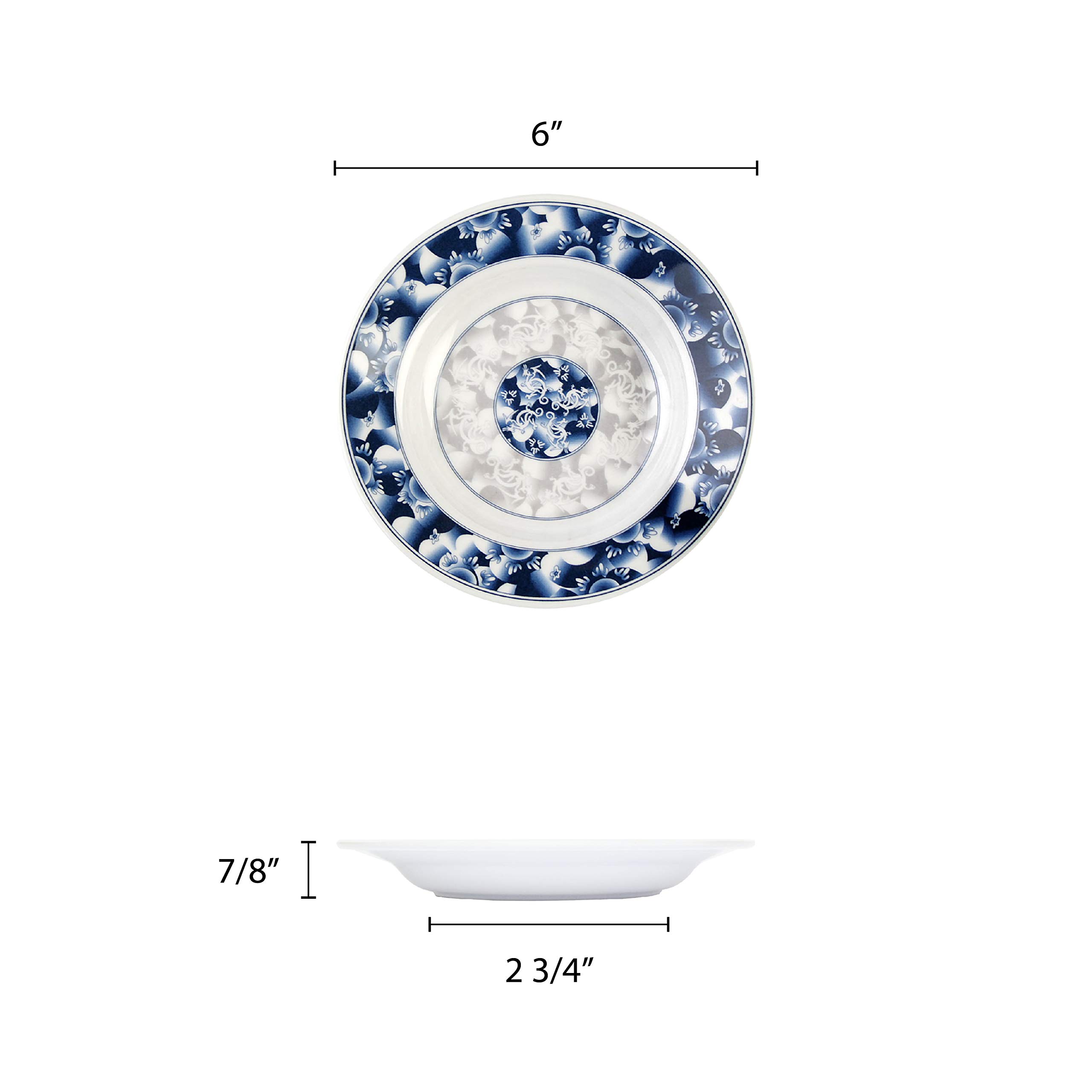 Premium Blue Dragon Melamine Dinnerware Set - 3 oz Soup Bowl, 6 Inch Plates, Durable & Shatterproof (Set of 12) - Perfect for Restaurants, Picnics, Outdoor Dining & Party Serving