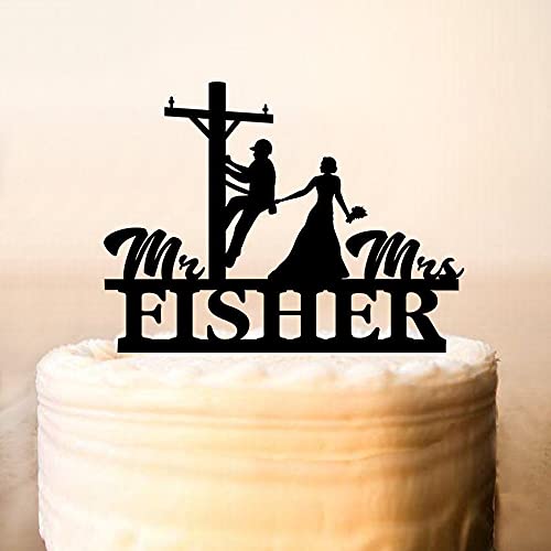 Electrician Lineman Wedding Cake Topper - Mr & Mrs Construction Worker Cake Decor for Electrician Couples - Perfect for Wedding, Anniversary & Retirement Celebrations