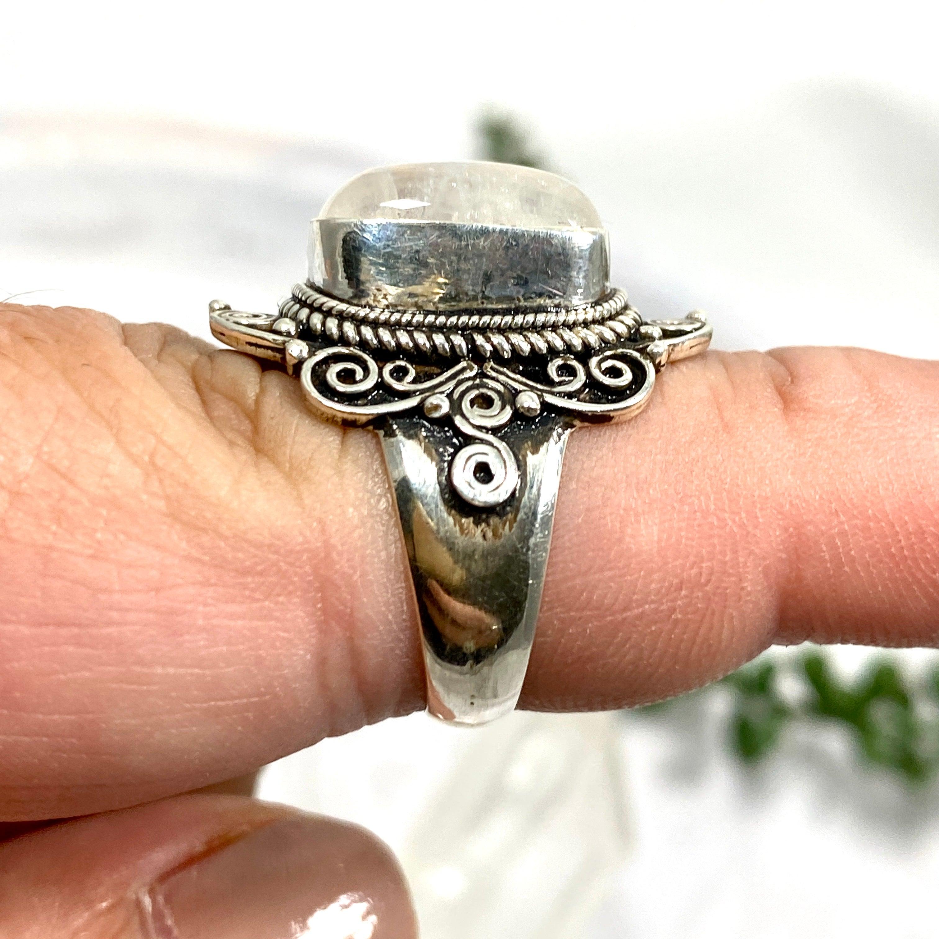 Boho Style Moonstone Rectangular Ring Size 8 KRGJ2776 - Elegant Handmade Jewelry for Women, Perfect for Weddings, Parties & Everyday Wear